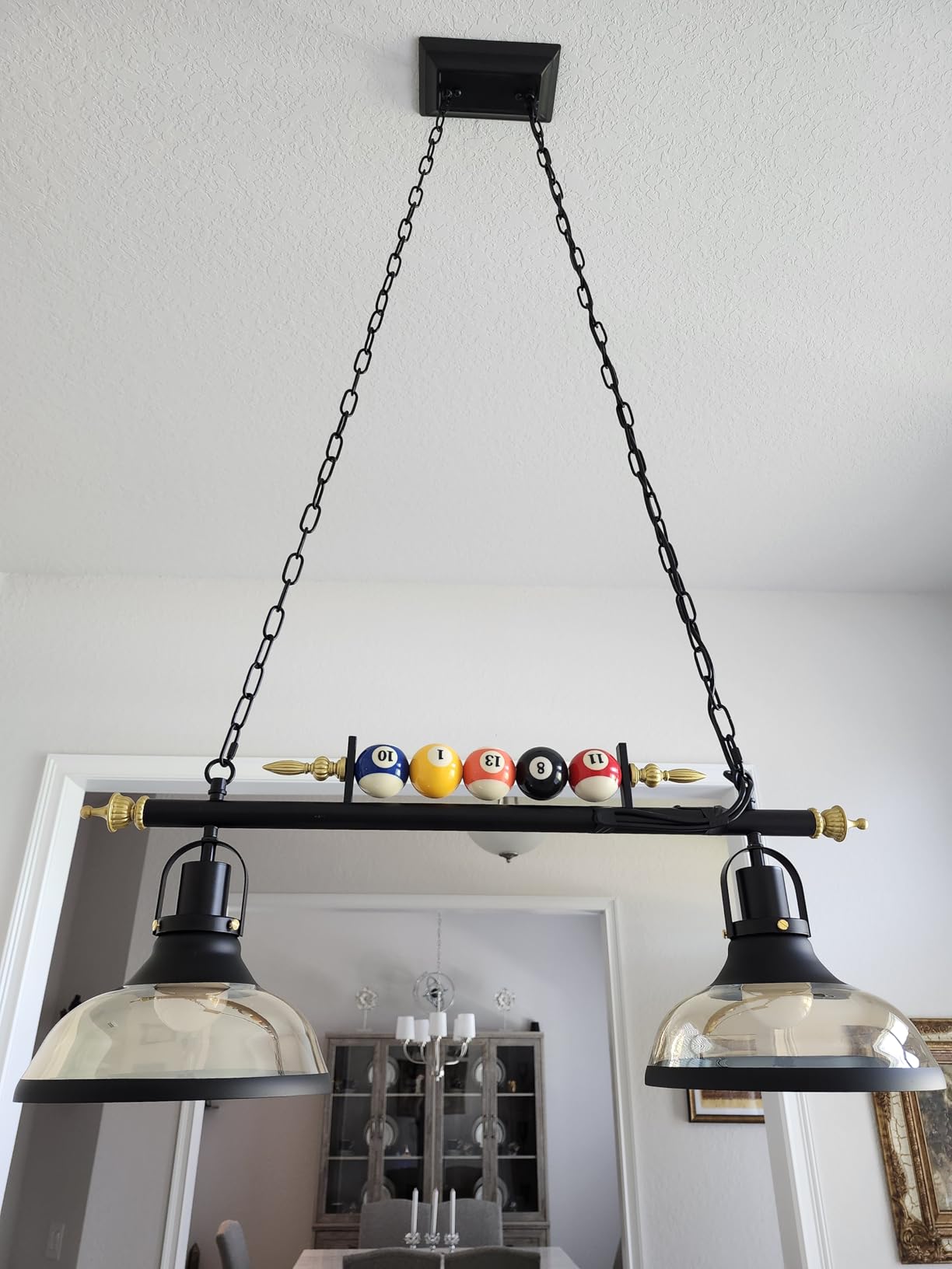 Pool Table Lighting Fixtures Ceiling Lamp for Game Room Beer Party 7' - 8 ' Table,Black Metal Ball Design Billiard Pendant Lamp with 3 Glass Shades (3 Heads Glass Shades) customer photo 1