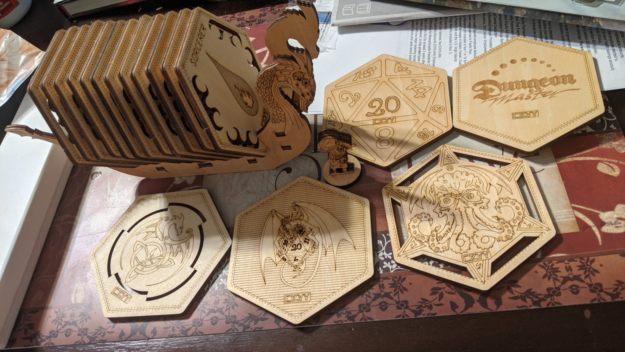 D&D Class Coasters Set of 14 with Holder Hexagon Gaming Mug Mats Wooden Laser Engraved DND Classes Icons Gift for Dungeons and Dragons Fans, Game Master customer photo 2