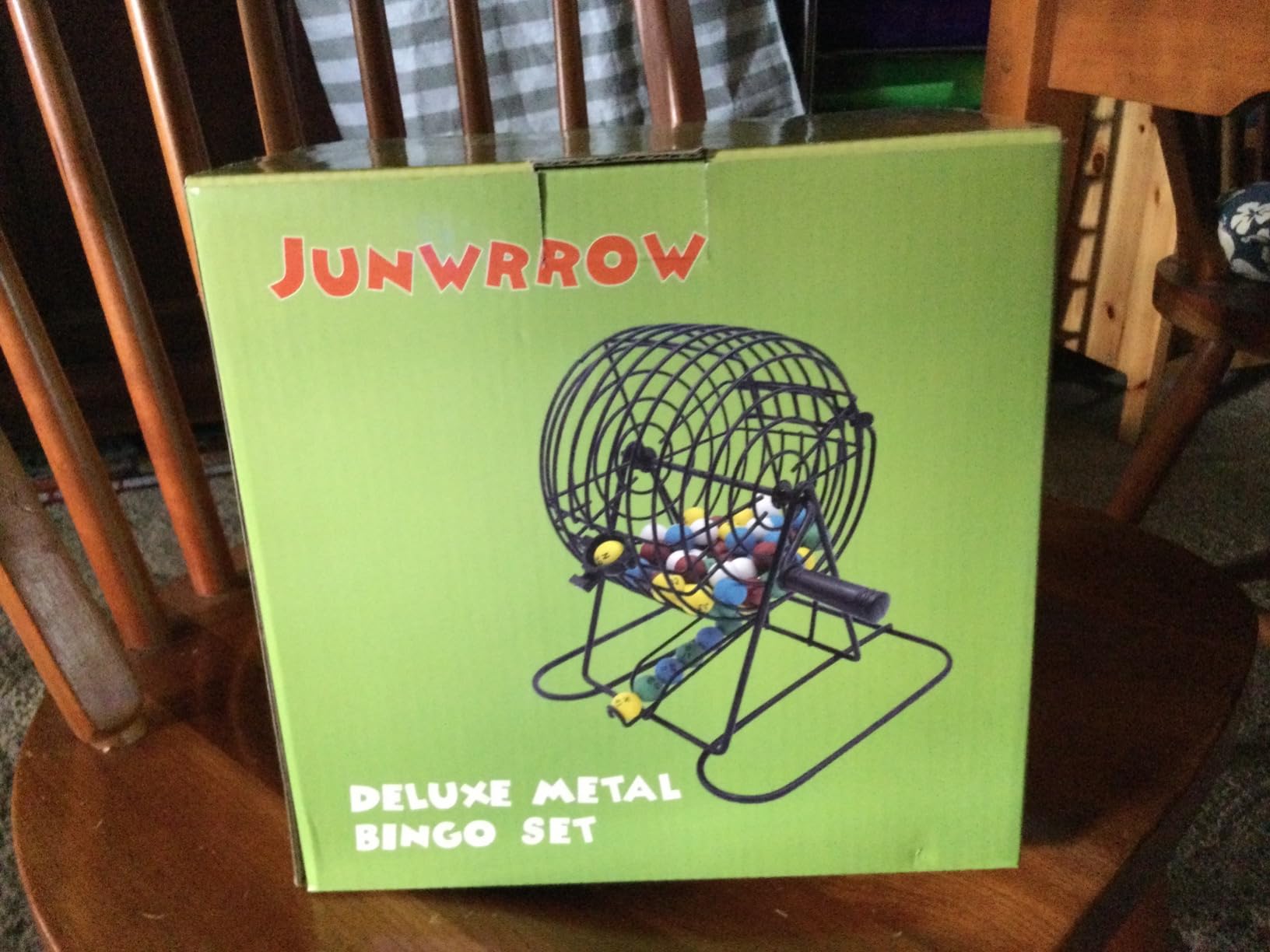JUNWRROW Deluxe Bingo Game Set - 6 Inch Metal Cage, Master Board, 75 Colored Balls, 50 Bingo Cards, 500 Color Mix Chips and 2 Bags customer photo 2