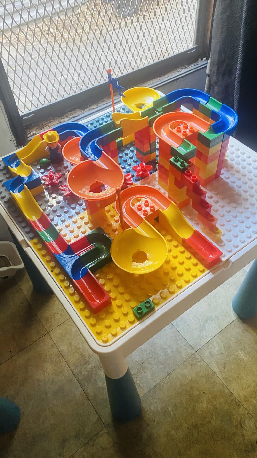 OCATO Kids Activity Table Toddlers Kids Table and Chair Set with 152Pcs Large Marble Run Building Blocks All in One Kid Play Water Tables Sand Tables, STEM Toys for Boys Girls 3 4 5 6 Year Old customer photo 1