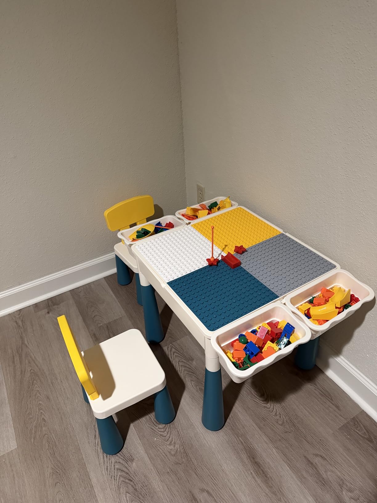 Arscniek Toddlers Activity Table 7 in 1 Kids Activity Tables and Chair Set with 152Pcs Large Marble Run Building Blocks, Sand/Water Tables, Kids Learning Play Table Toys for Girls Boys Toddler Age 3-7 customer photo 1