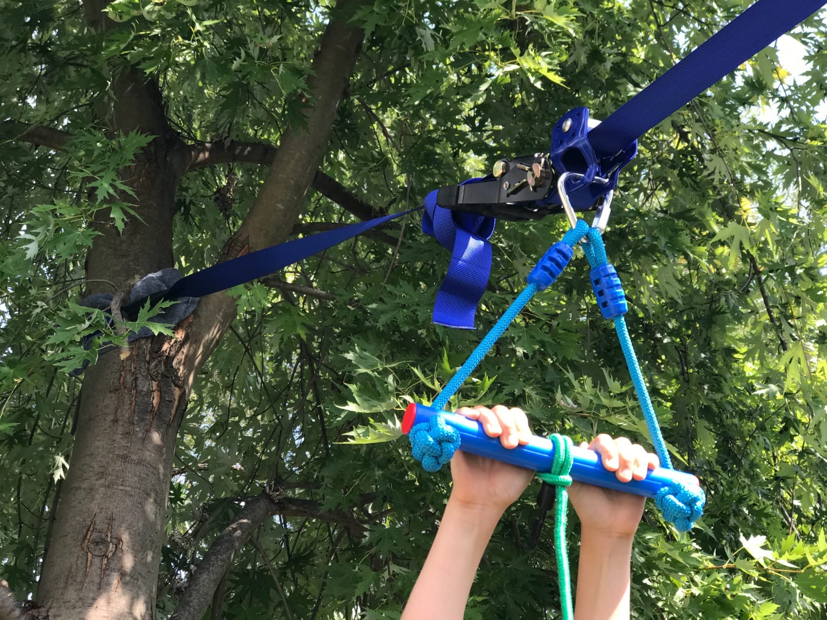 Zip Line Kit for Kids, Stainless Steel Slackline Pulley Slider with Swing Seat Zip Line, Kids Zipline Kit for Backyard with 60ft Ninja Slackline customer photo 2