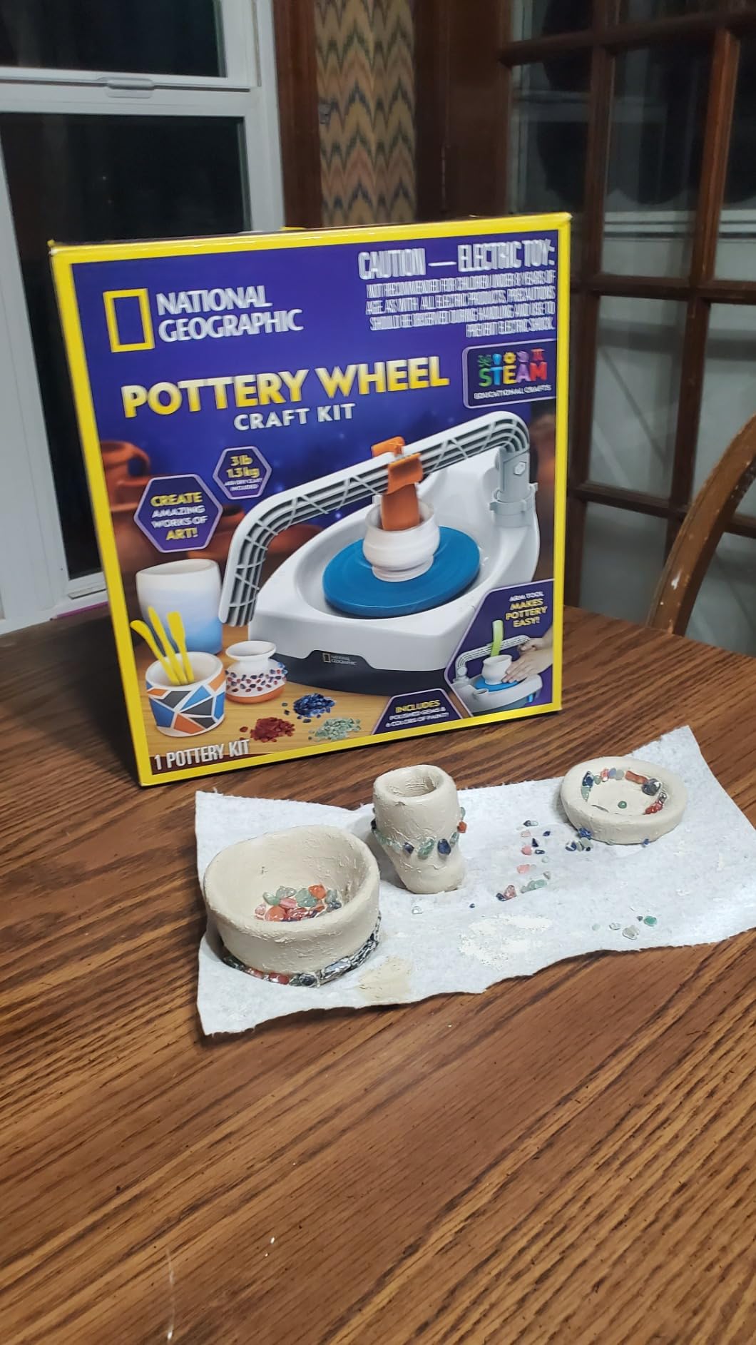 NATIONAL GEOGRAPHIC Pottery Wheel for Kids - Complete Pottery Kit for Beginners, Plug-in Motor, 2 lbs. Air Dry Clay, Sculpting Clay Tools, Apron & More, Patented Design customer photo 2