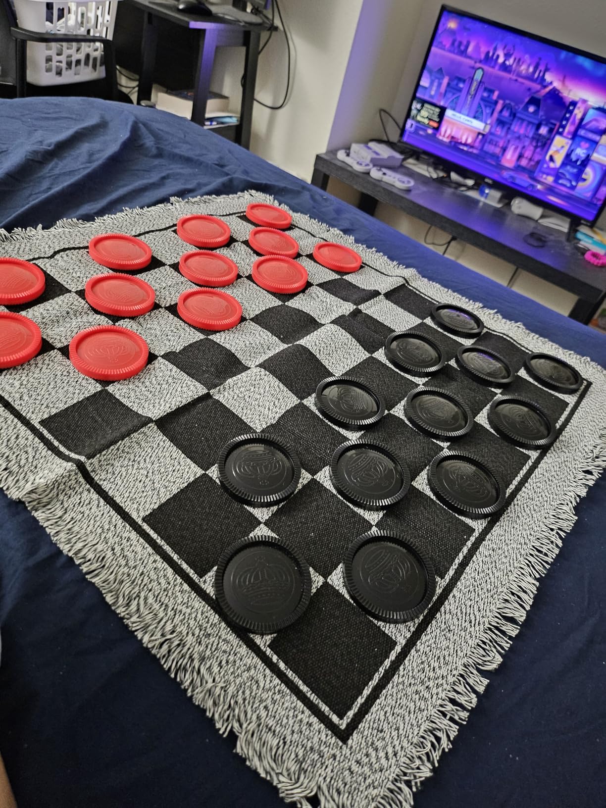 3-in-1 Vintage Giant Checkers, Tic, Tac, Toe, with Reversible Mat, 24 Chips customer photo 2