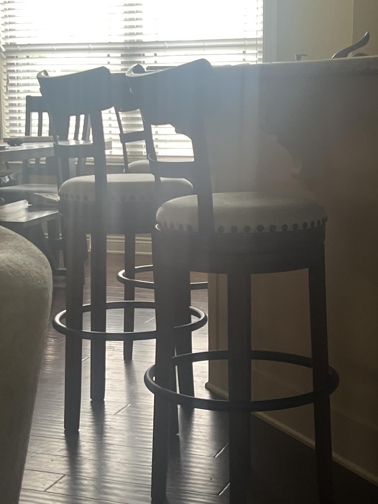Signature Design by Ashley Caitbrook Swivel Barstool, Counter Height Stool with Back, Solid Wood Frame, Antiqued Gray Wash Finish, Gray Fabric Seat, Barstool for Kitchen Island or Bar customer photo 1