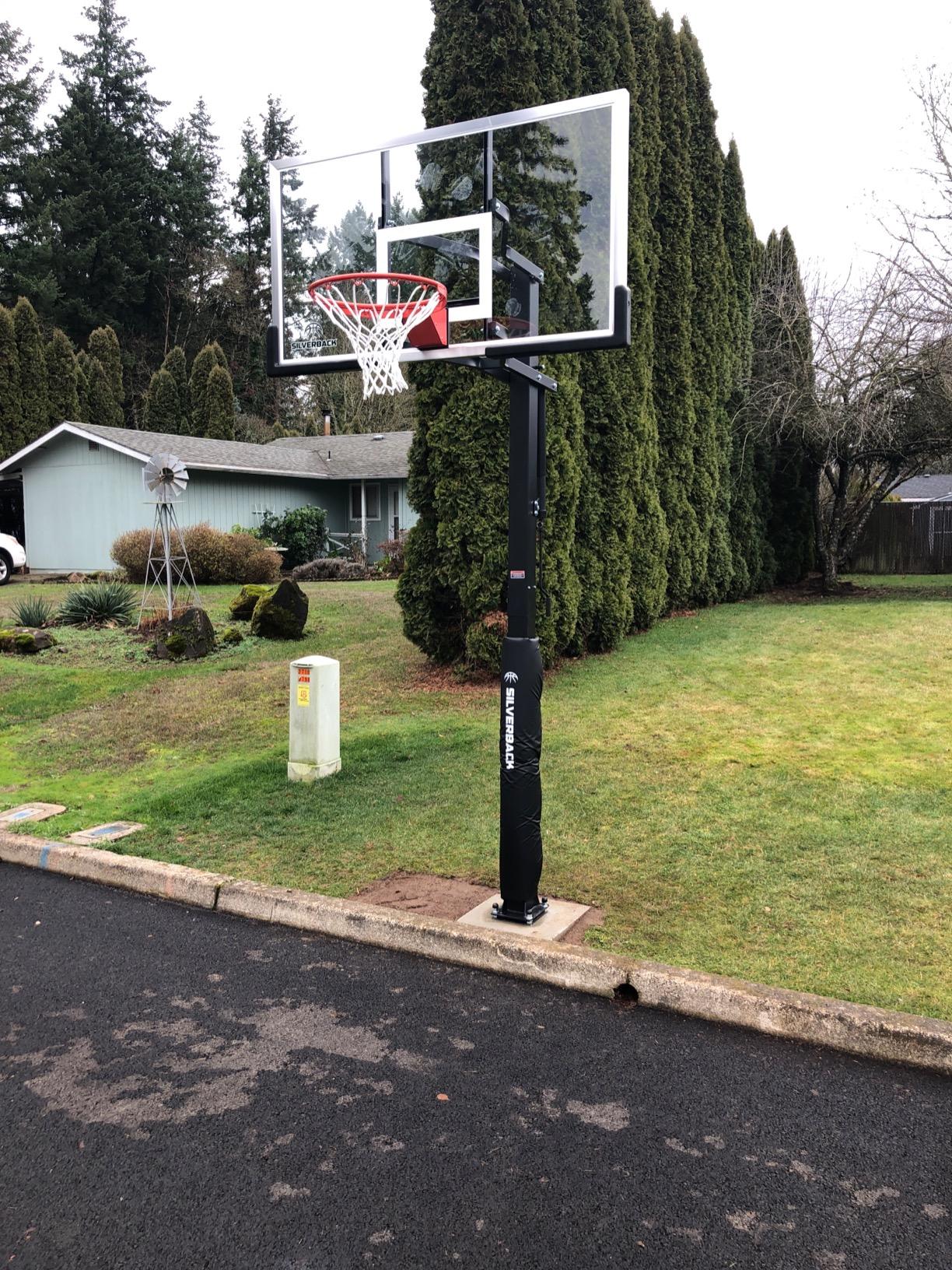 Silverback Height Adjustable In-Ground Basketball Hoop with Tempered Glass Backboard, Pro-Style Breakaway Rim & Backboard Pad (60