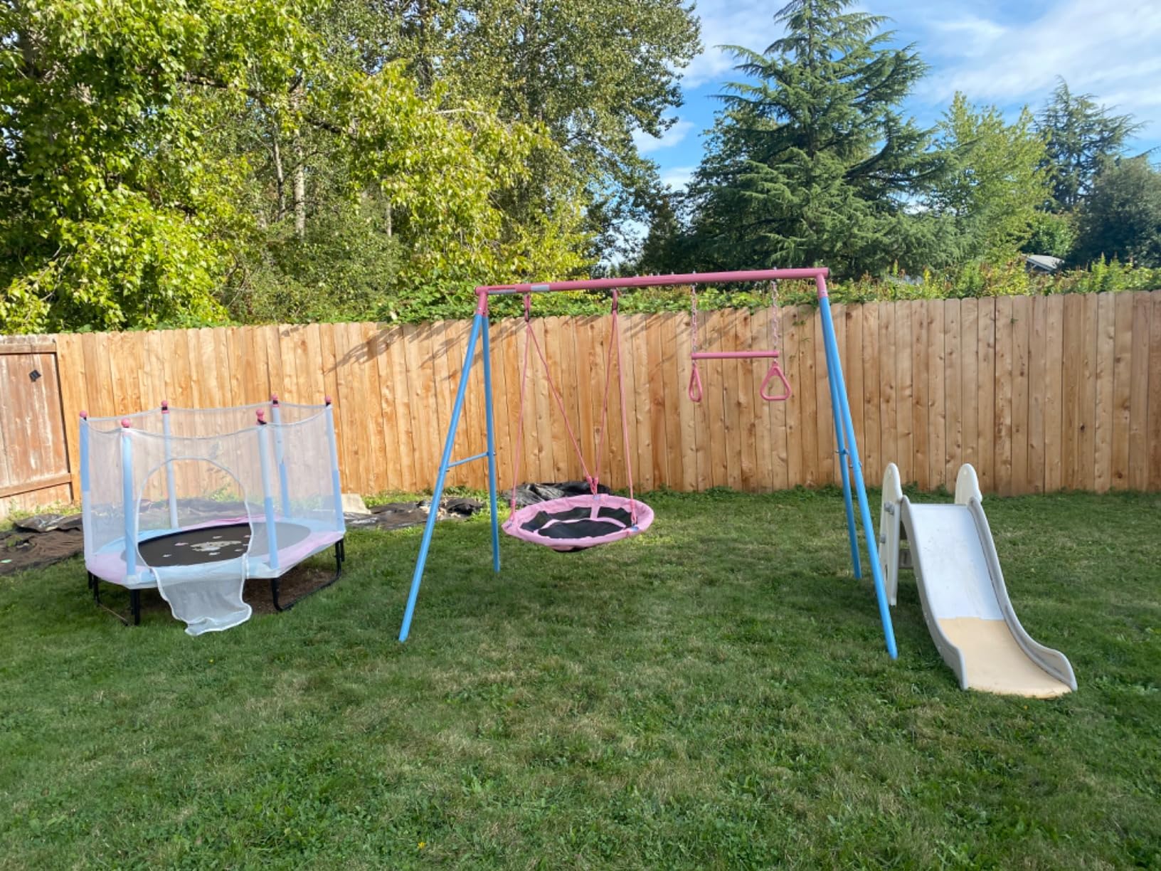 Lunafun Swing Sets for Backyard, 440lbs Swing Set with Heavy-Duty A-Frame Metal Stand, 1 Saucer Swing Seat & 1 Belt Swings Seat customer photo 2
