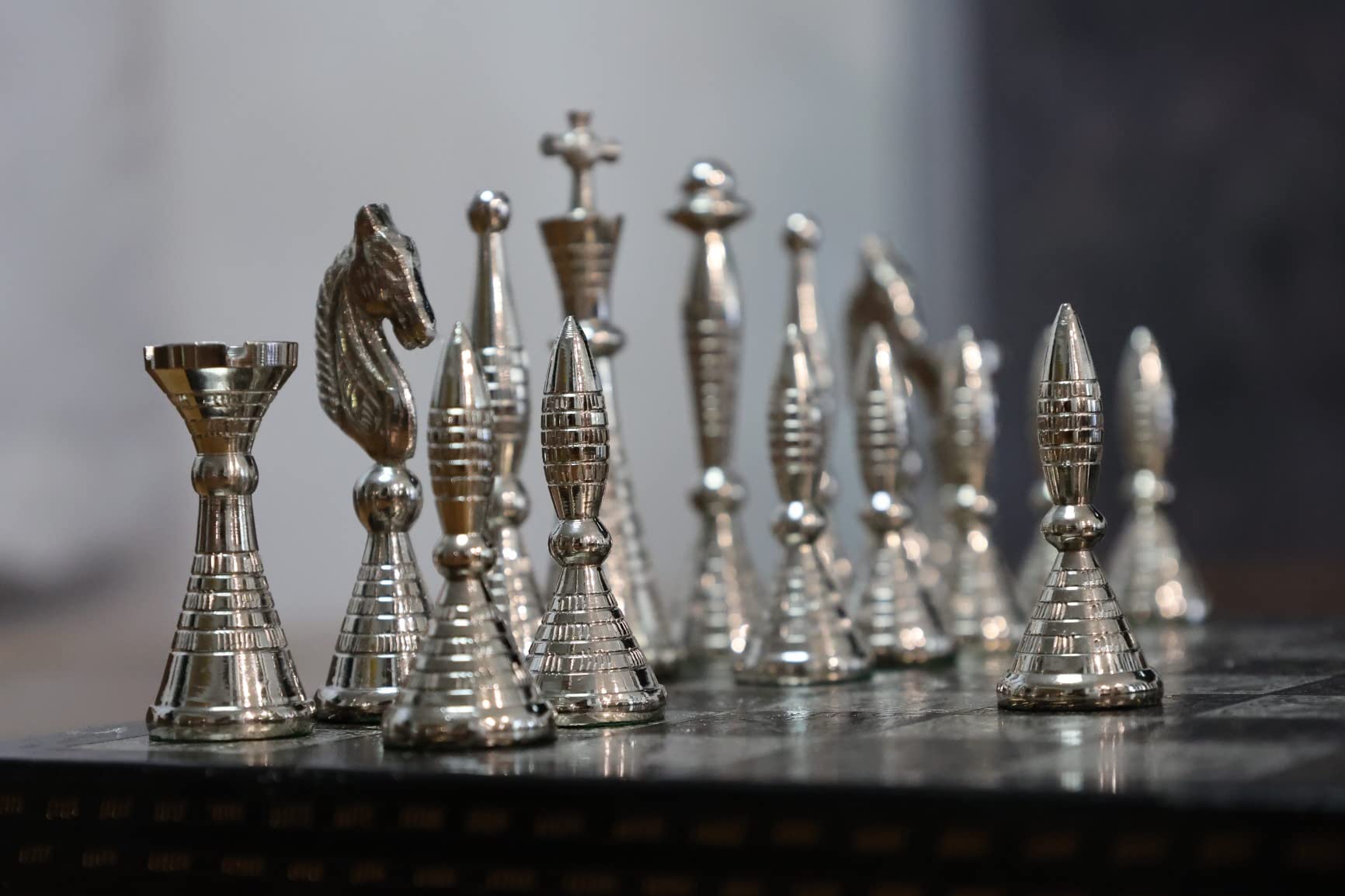 Collectible Metal Brass Chess Set Tribal Warli Art in Leather Storage Box. (12 X 12 in) customer photo 1