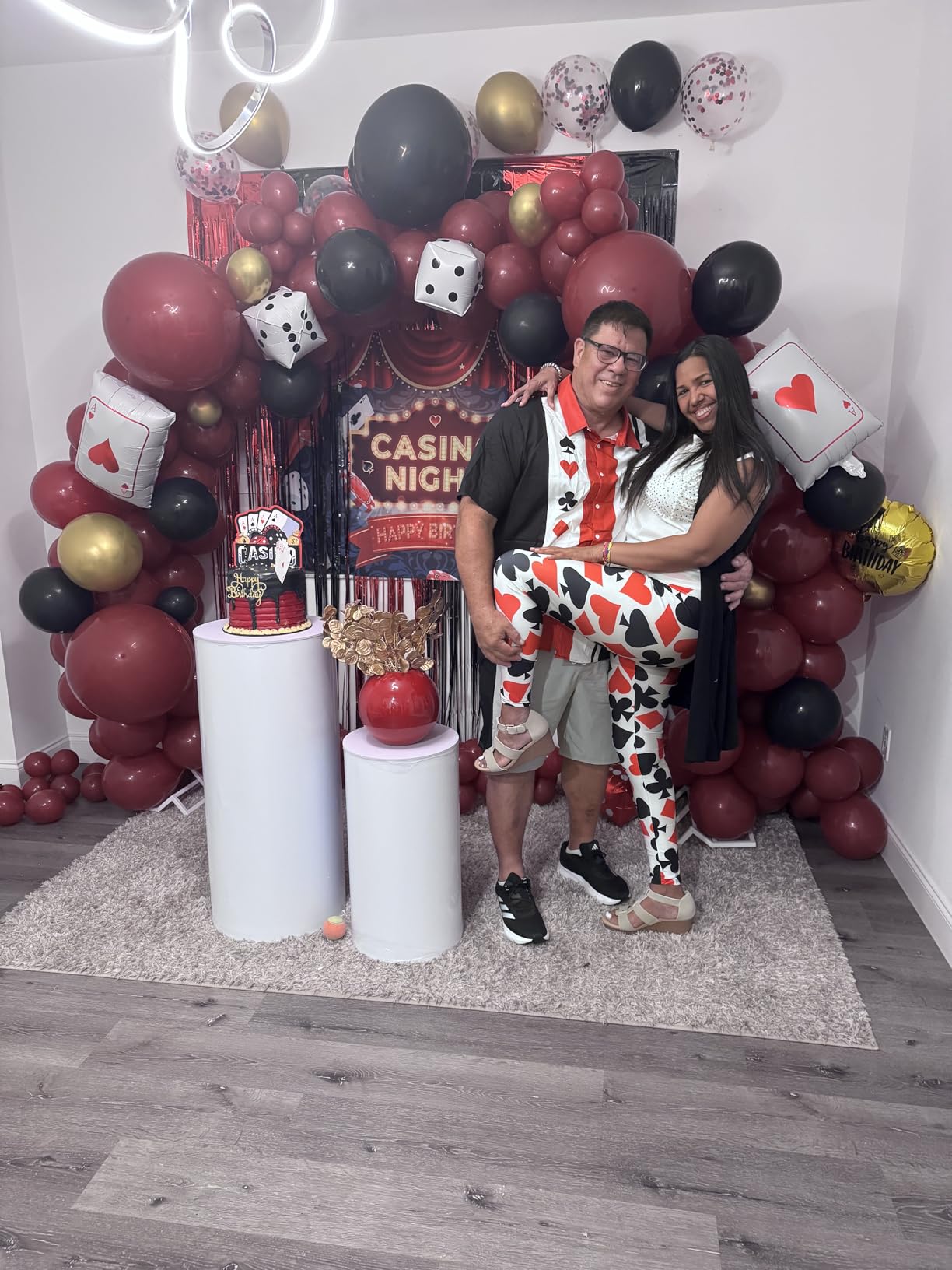 Casino Theme Party Decoration Las Vegas Birthday Party Dino Casino Night Poker Party Supplies Set for Adults Include Balloon Garland Kit, Casino Backdrop, Cake Toppers, Gold Curtain and Foil Balloons customer photo 1