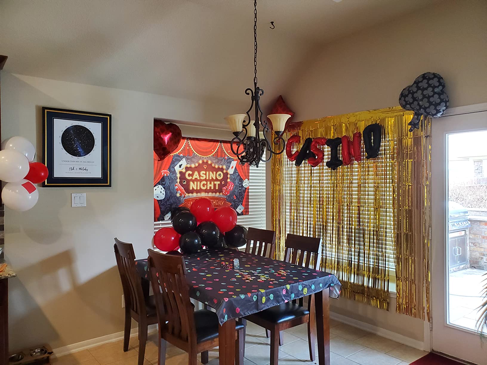 Casino Theme Party Decoration Las Vegas Birthday Party Dino Casino Night Poker Party Supplies Set for Adults Include Balloon Garland Kit, Casino Backdrop, Cake Toppers, Gold Curtain and Foil Balloons customer photo 2