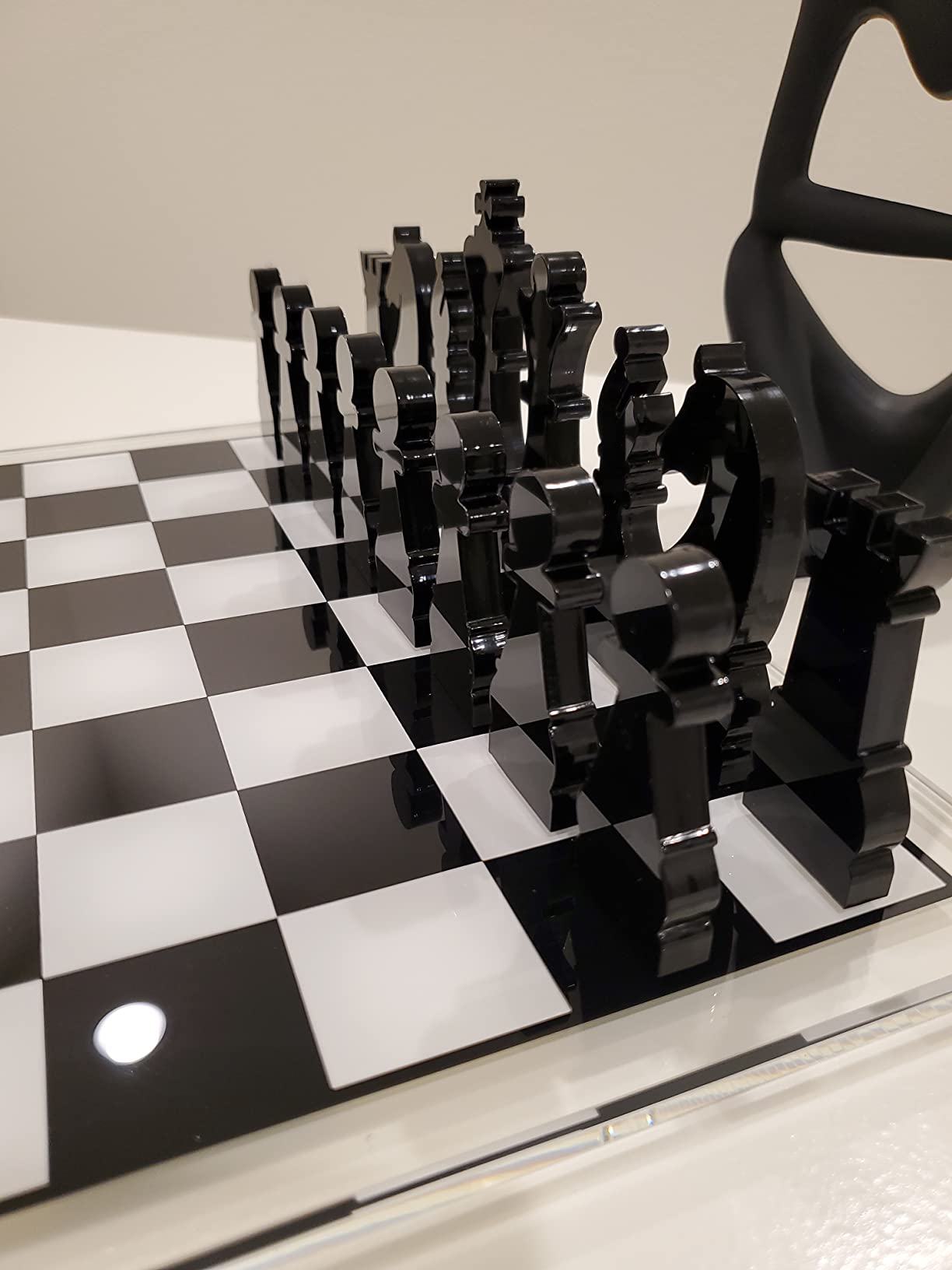 Bey-Berk Charlie Acrylic Chess Set, 28-Piece Clear and Black Lucite Pieces with 14