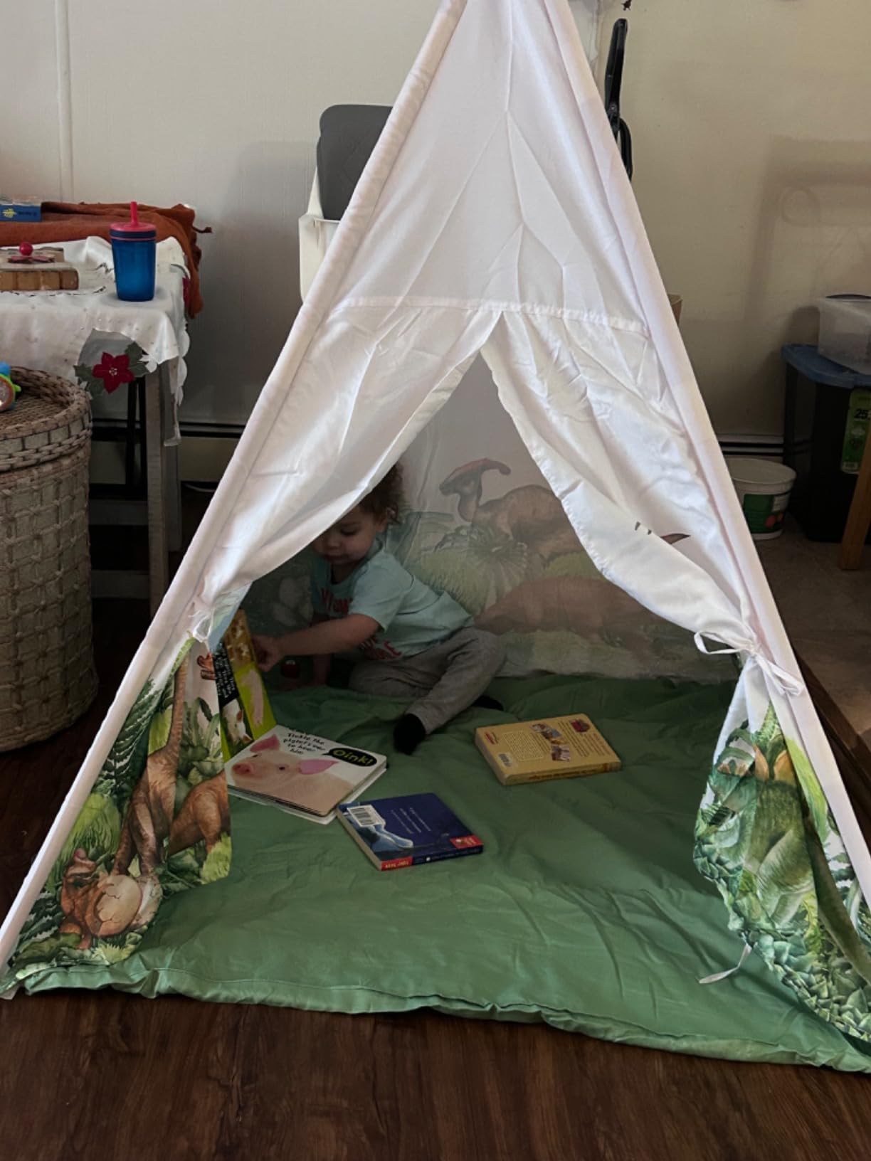 W&O Dinosaur Discovery Teepee with Roar Button, LED Lights & Plush Mat - The Most Stable Teepee - Never Collapses with Rowdy Playtime customer photo 2