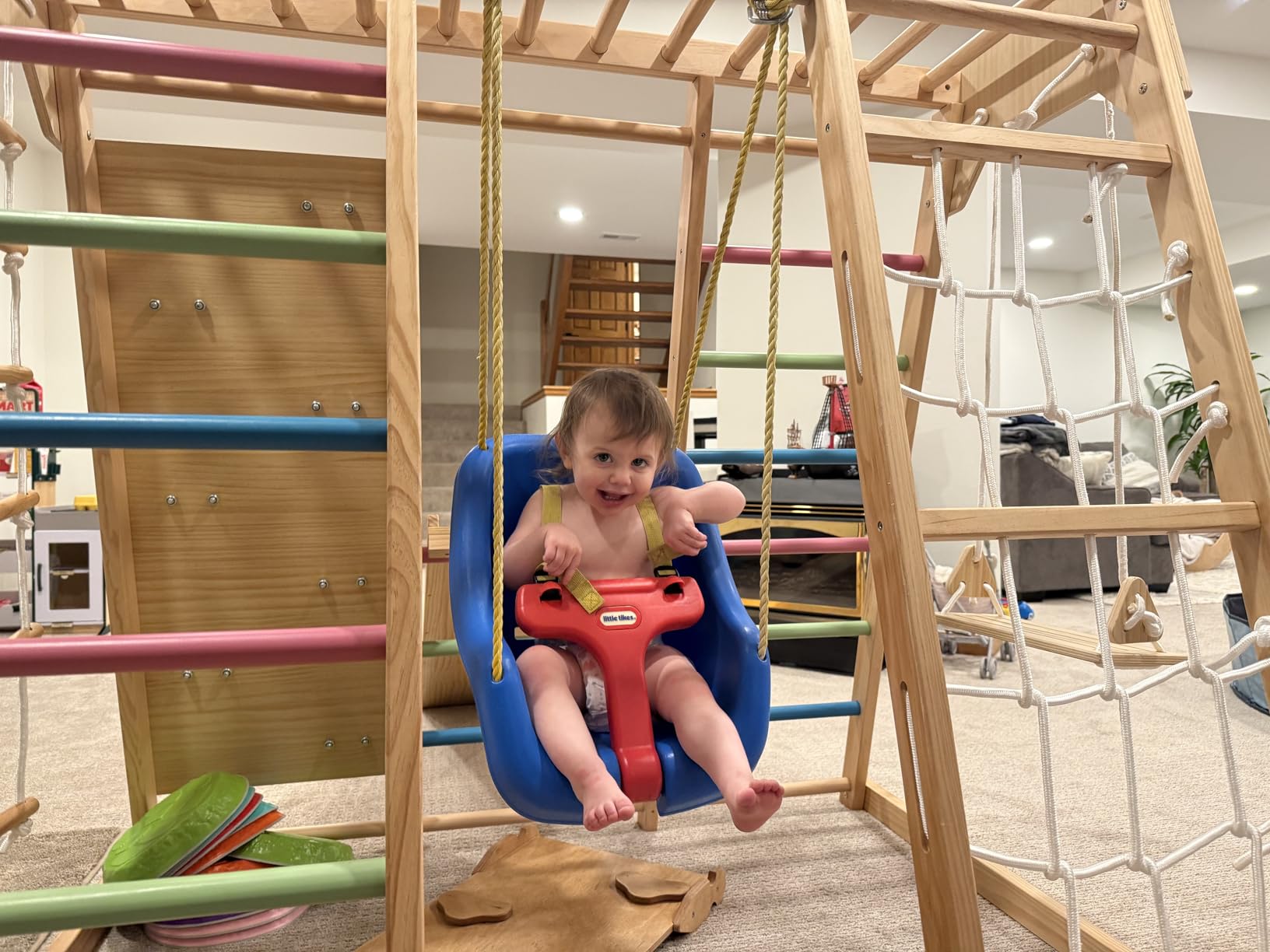 Avenlur Premium Wooden Indoor Climbing Gym for Kids - Montessori Playset with Climbing Wall, Ladder, Rope Net & Swing - Solid Natural Wood Toddler Playground, Ages 1-6 customer photo 1
