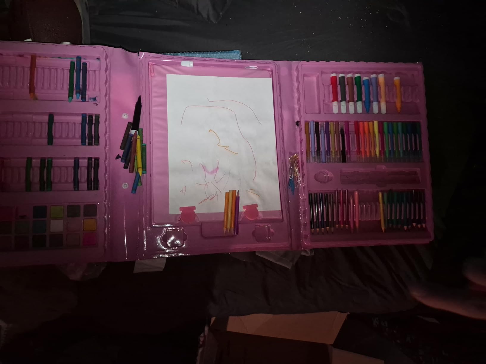DLUCKY 208 PCS Art Supplies, Drawing Art Kit for Kids Adults Art Set with Double Sided Trifold Easel, Oil Pastels, Crayons, Colored Pencils, Watercolor Pens Gift for Girls Boys Artist,Pink customer photo 2