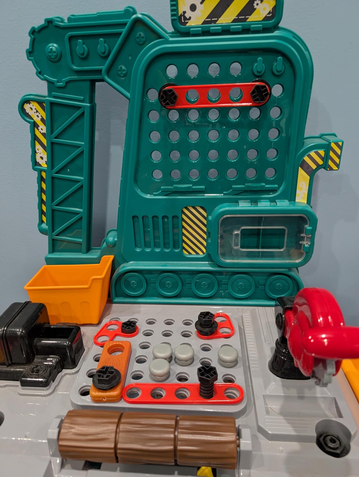 Amazon Basics Kids Workbench Construction Toy, Pretend Play Tool Set with 80 Pieces, Educational Interactive Playset, Play Helmet & Safety Goggles, for Ages 3 and Up, Multicolor, Medium customer photo 1
