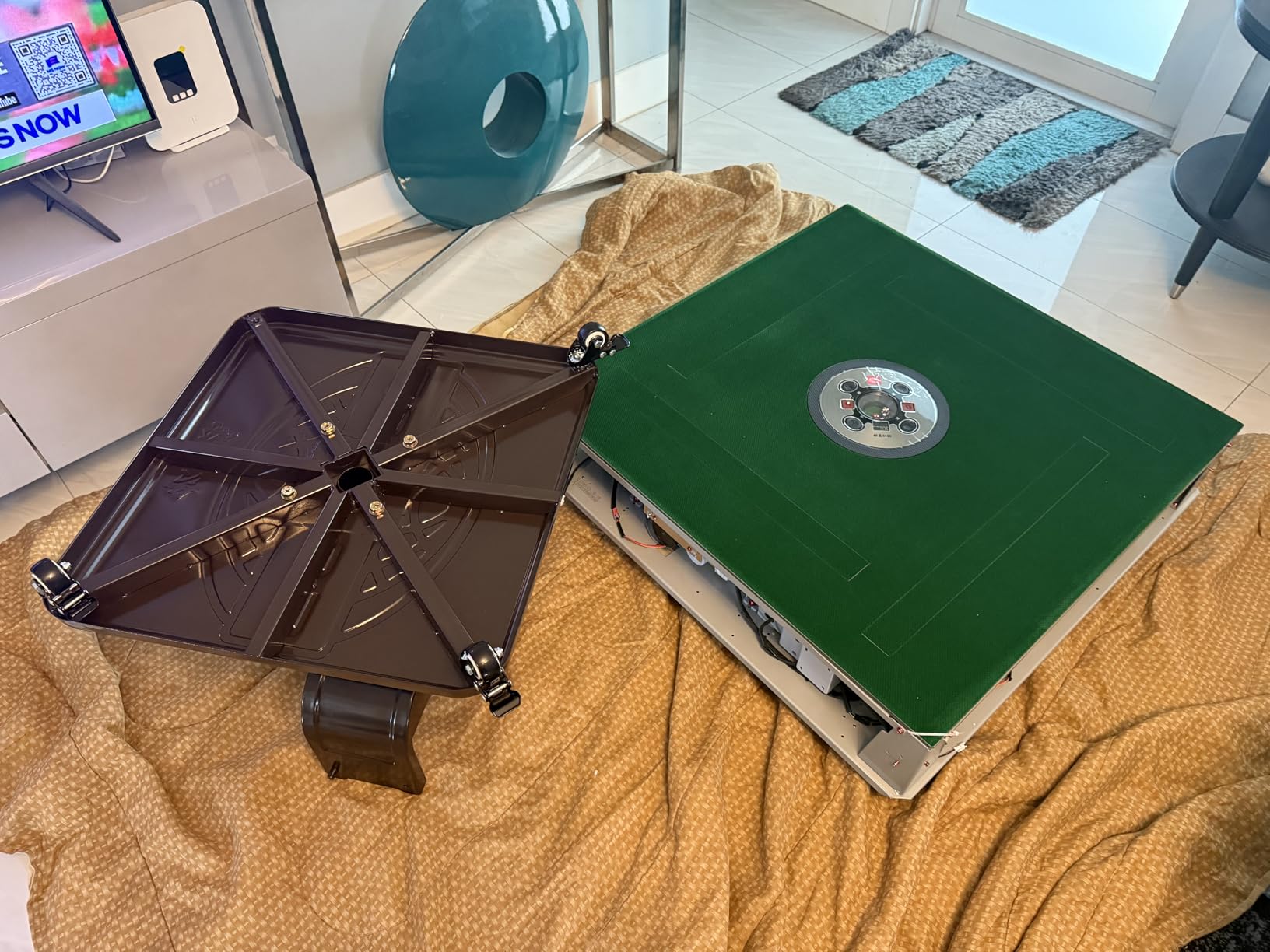 Automatic Mahjong Table 36mm American Mahjong Numbered Tiles Foldable Style with 2 Sets of Tiles + 4 Racks Built-in Hard Table Cover customer photo 1