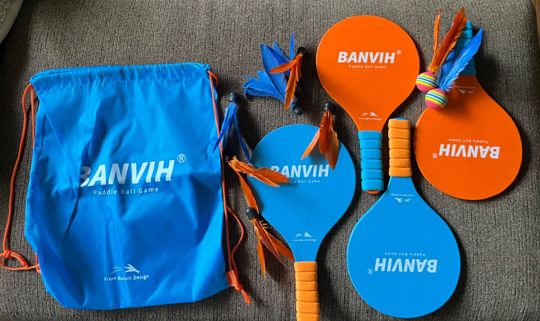 Banvih Badminton Set 4 Rackets - Beach Games & Yard Games for Adults and Family, Outdoor Games for Kids 8-12, Paddle Ball Set with Birdies, Lawn & Camping Games, Beach Toys for Summer Fun customer photo 2