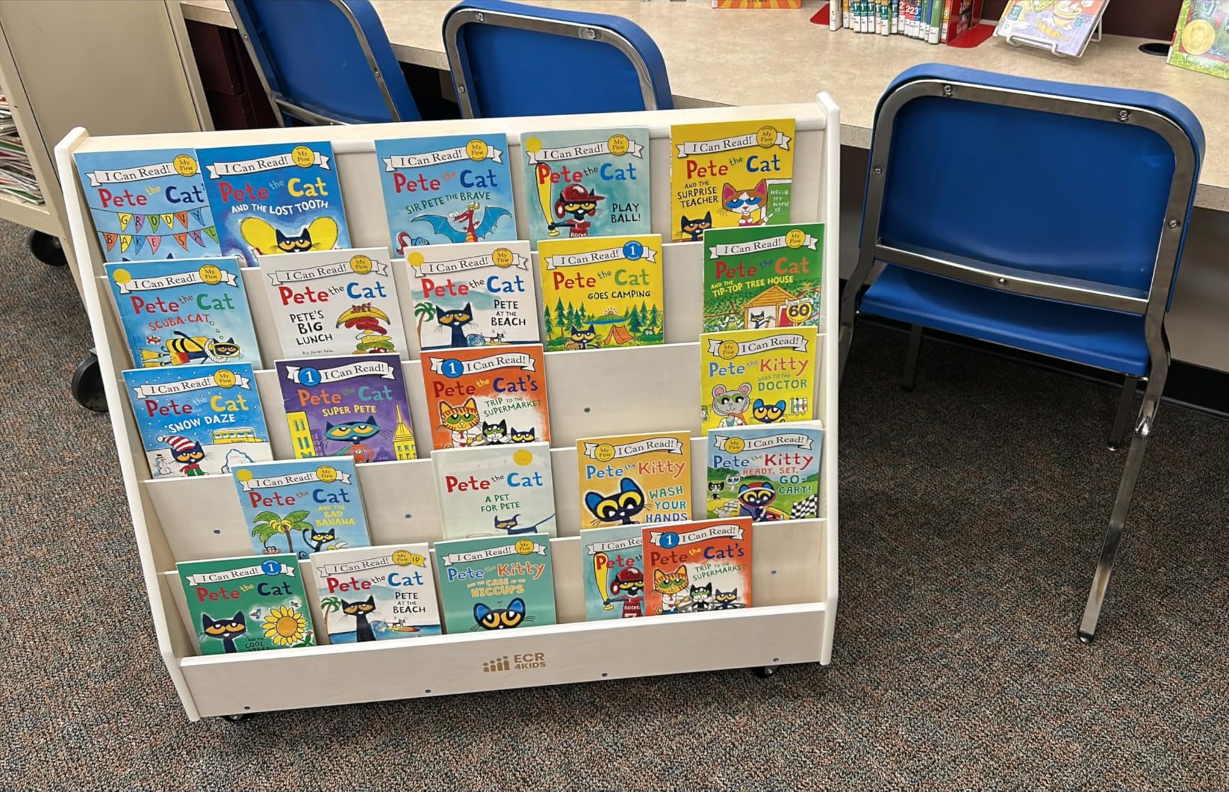 ECR4Kids Double-Sided Wooden Mobile Book Display and Storage, Montessori Furniture, White Wash customer photo 1