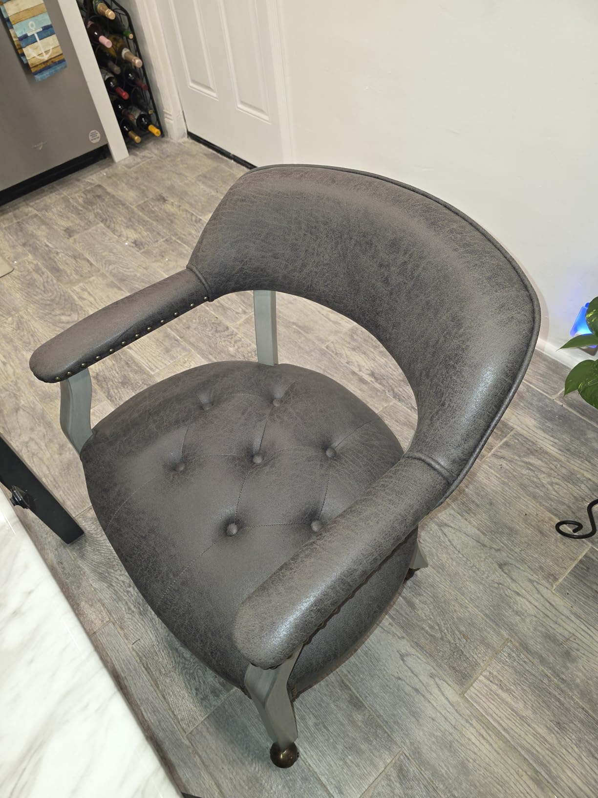 Set of 4 Dining Chair with Casters, Accent Captains Leather Chairs with Wheels & Arms,Wheeled Roller Wood Chairs for Kitchen & Game Poker Table,rCherry&Black 1533BK(NO Table!) customer photo 2