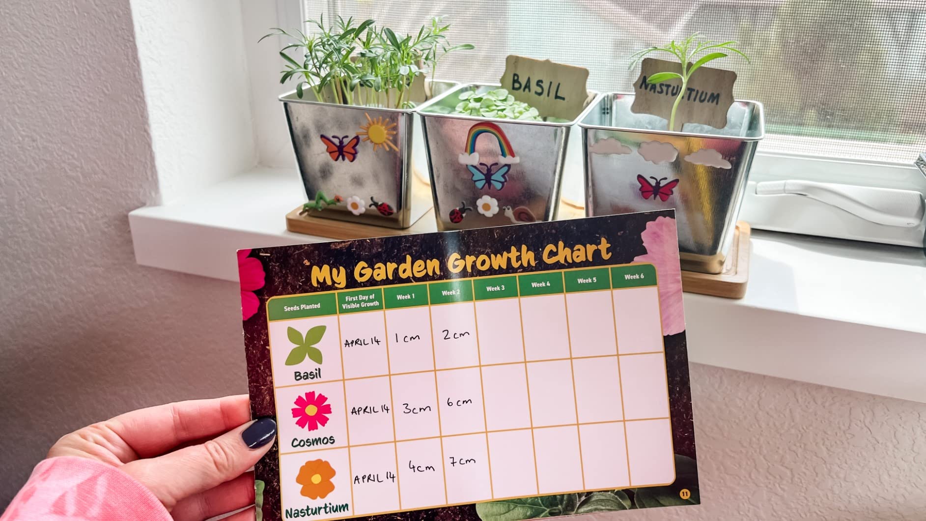 National Geographic Flower & Herb Gardening Kit for Kids - Gardening Set with 3 Stainless Steel Pots, Paint & Stickers, Kids Plant Growing Kit customer photo 2