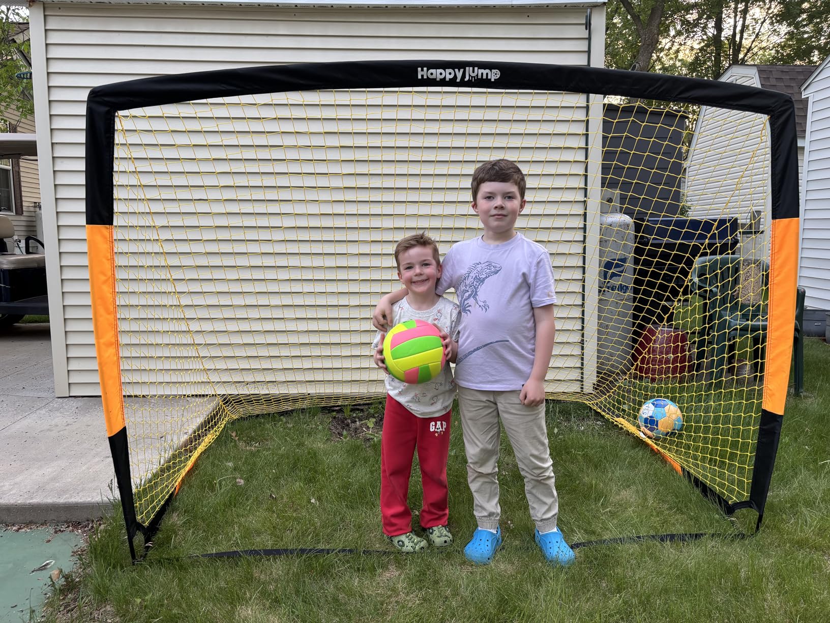 Happy Jump 7x5' & 5x3.6' Portable Soccer Goals for Kids Ages 6-14, Weatherproof Net and Steel Frame for Backyard Fun and Outdoor Training, Quick Setup and Sturdy for All Weather Conditions customer photo 1