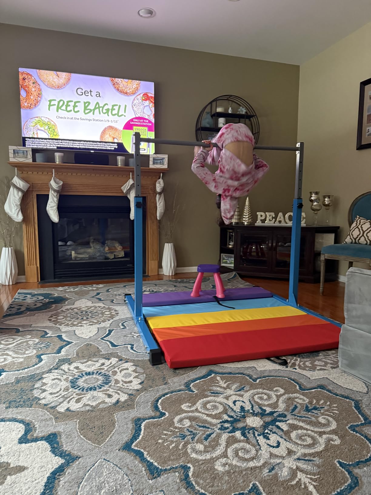 Safly Fun Gymnastics Bar for Kids Ages 3-15 | Sturdy Steel Home Gym, Adjustable Height (3 to 5 ft) with Anti-Slip Base, Easy Assembly customer photo 2
