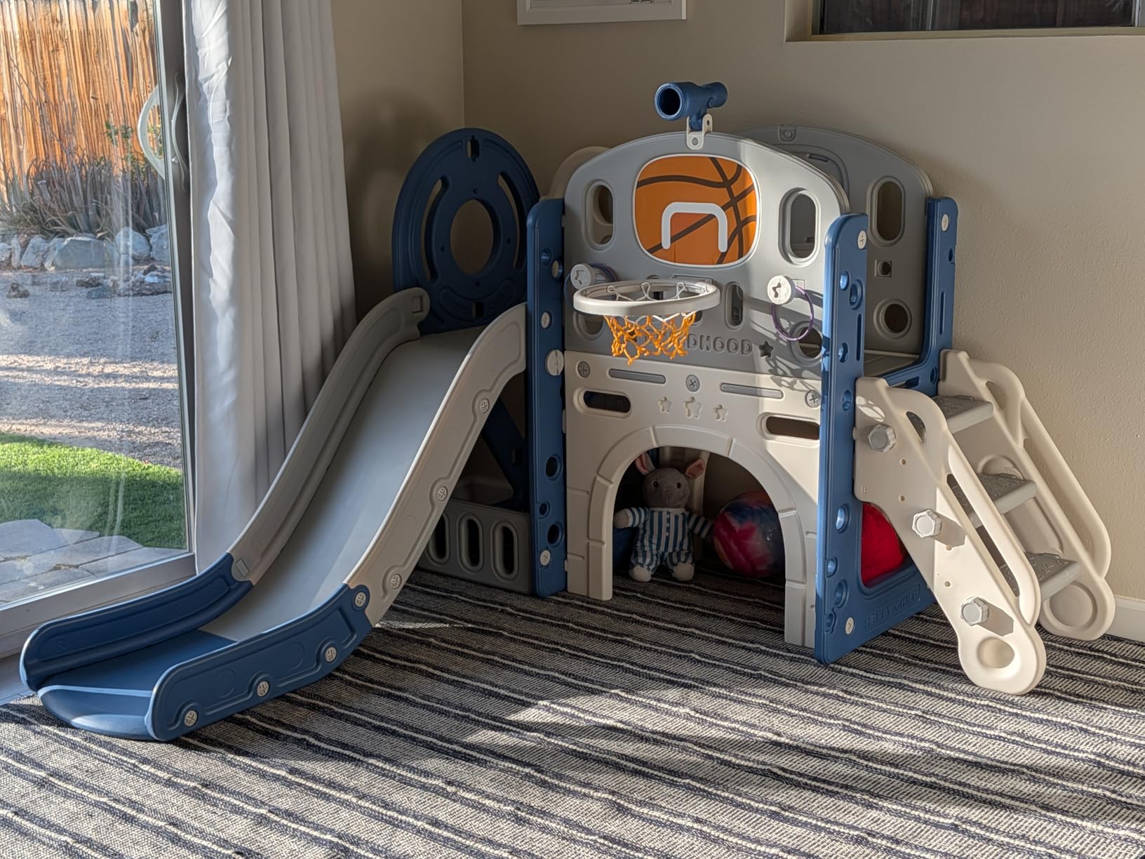 XJD 8 in 1 Toddler Slide Set, Kids Slide for Toddlers Age 1+, Climber Slide PlaySet with Basketball Hoop and Ball, Outdoor Indoor Playground for Toddlers 1-3 (Blue Gley, 8 in 1) customer photo 1