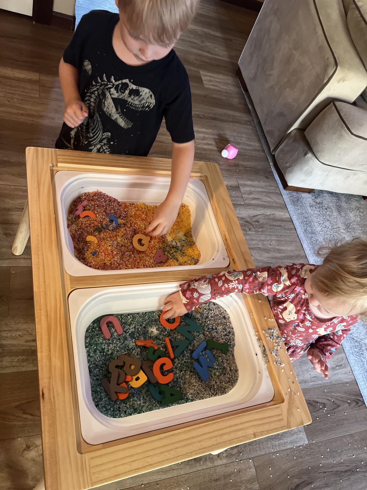Ogears Sensory Table, Kids Activity Table, Wooden Play Table with Bins, Montessori Table, Chalk Board and Whiteboard customer photo 1
