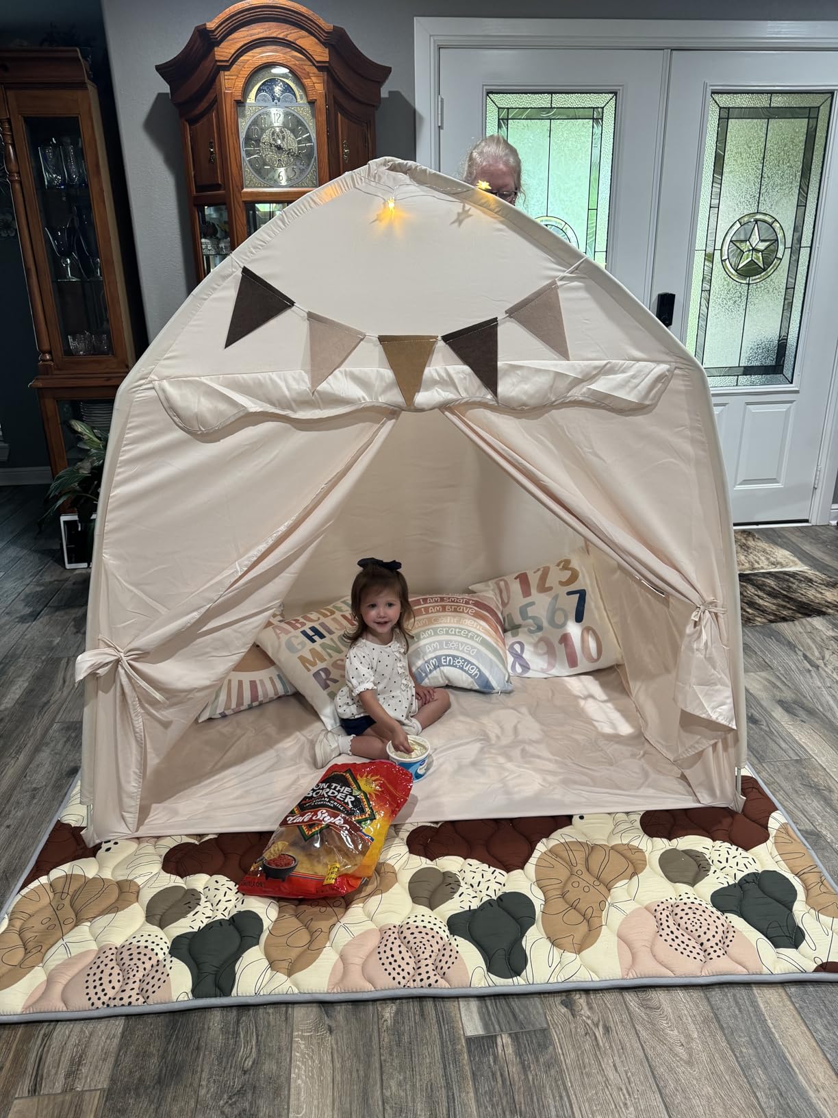 Little Dove Extra Large Kids Play Tent with Flags & Star Lights, Portable & Foldable Teepee, Boys & Girls, Indoor Outdoor JoyHut Dome Tent Playhouse customer photo 2
