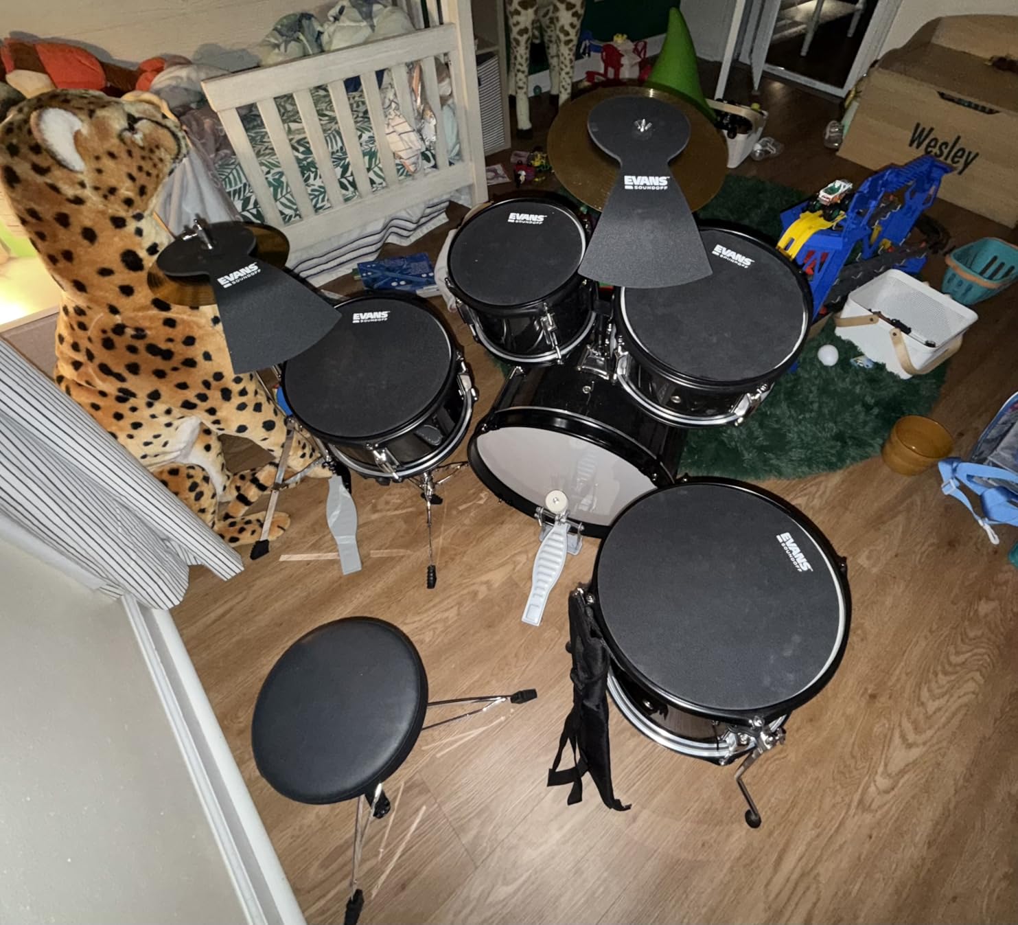 Ktaxon 5-Piece Complete Junior Drums Set, 14 Inch Beginners Drum Kit with Throne Stool, Pedal & Drumsticks, Drums Musical Instruments W/Cymbal, Hi-Hat, Floor, Tom and Snare Drum (Black) customer photo 2