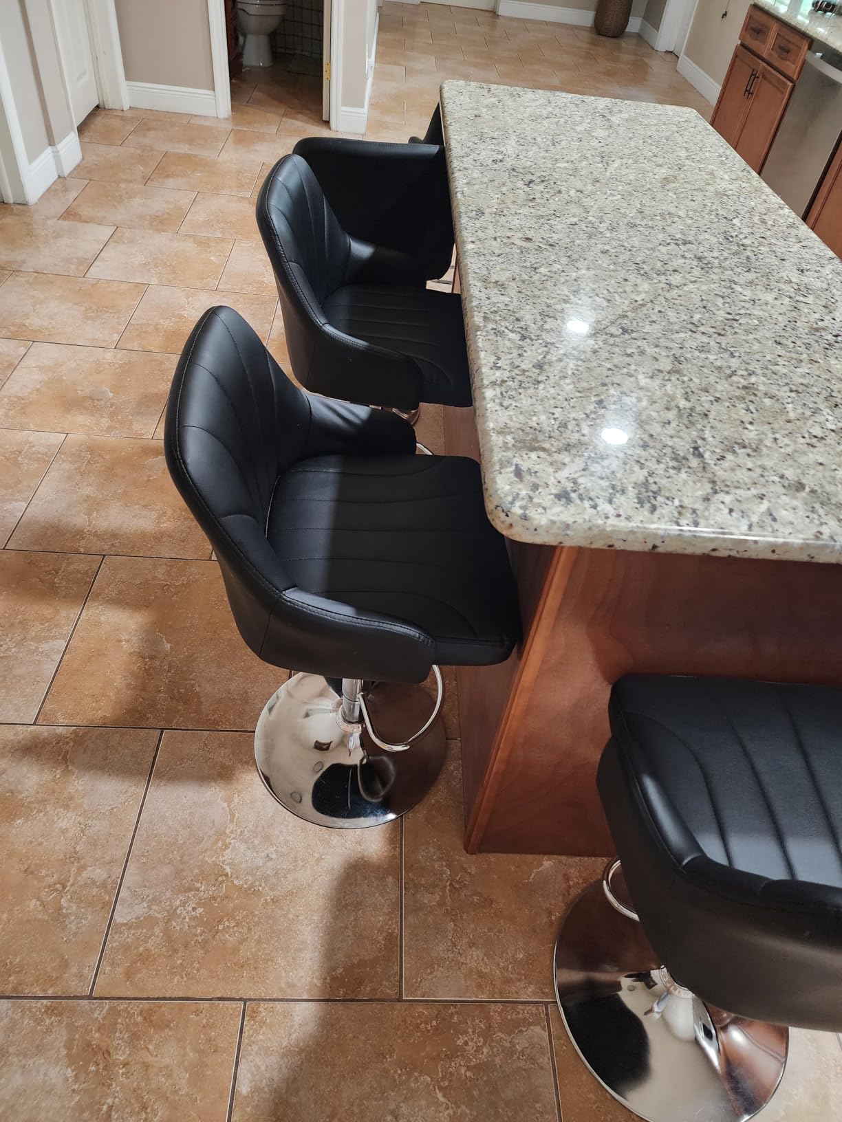 VECELO Bar Stools Set of 2, Adjustable Counter Height Barstools with Back and Arm, Swivel Bar Chair Stools for Kitchen Counter Island Cafe Dining Room, Industrial Style, Brown customer photo 1