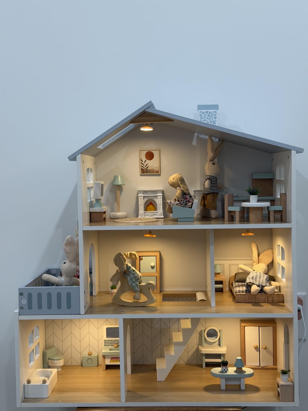 ROBUD Doll House, Wooden Dollhouse with 6 Rooms, 29-pcs Realistic Accessories, Dollhouse Playset for 4-6 Inch Dolls, Gifts for Kids & Toddlers, Nordic Style, Ages 3+ customer photo 2