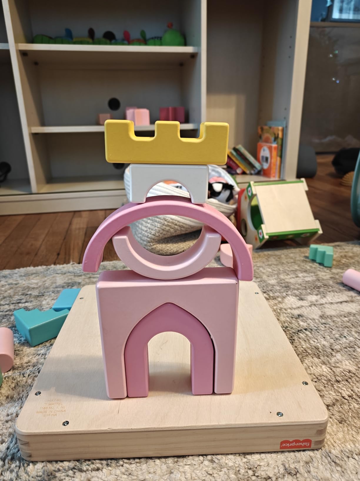 Fisher-Price Wood Toddler Toy Castle Block Set, 28 Wooden Pieces for Stacking Developmental Play Preschool Kids Ages 2+ Years customer photo 2