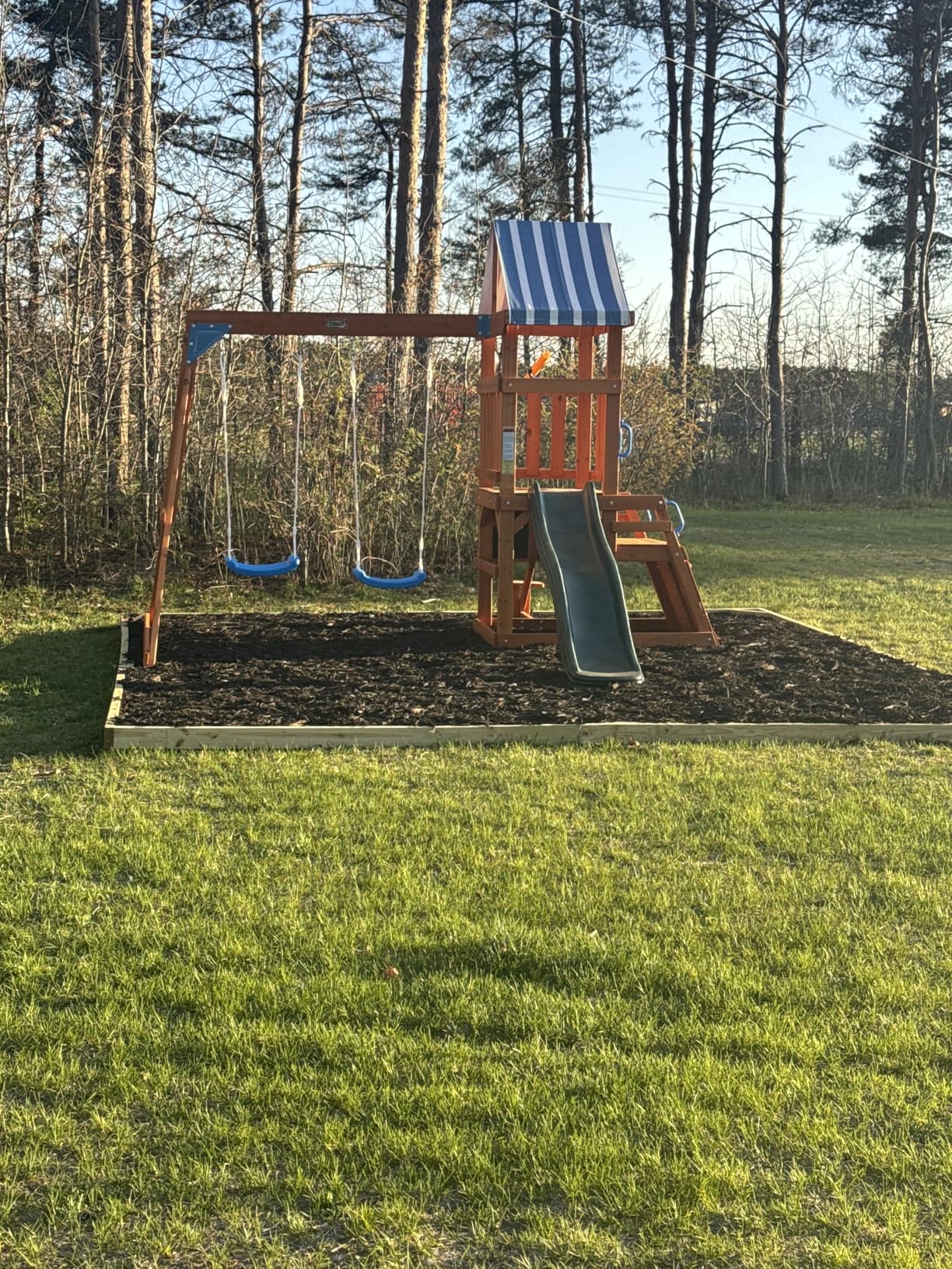 ROBOTIME Wooden Swing Set for Backyard, All-in-One Kids Outdoor Play Equipment with Swings, Slide, Climbing Rope Ladder, Outdoor Swing Playset for Kids Ages 3-10 customer photo 2