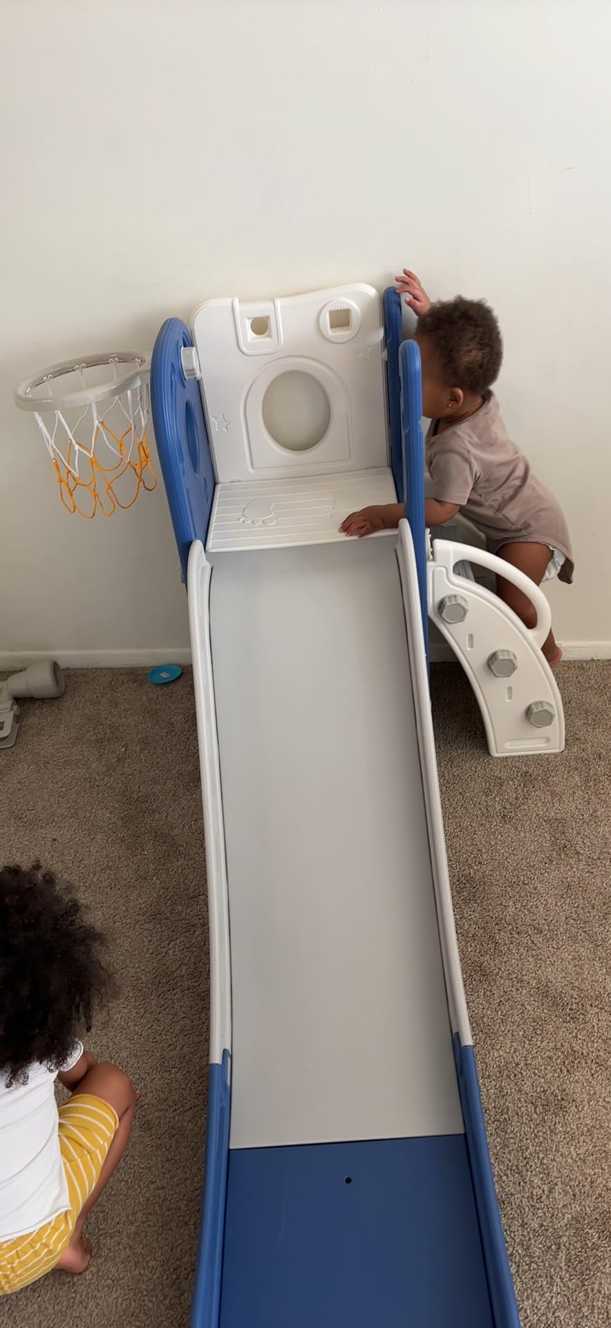 Babytronic Toddler Slide, 6 in 1 Kids Indoor Slide for Toddlers 1-3, Baby Indoor and Outdoor Climber Playset, Kids Slide with Basketball Hoop and Telescope, Toddler Outdoor Playground(White&Gray) customer photo 2