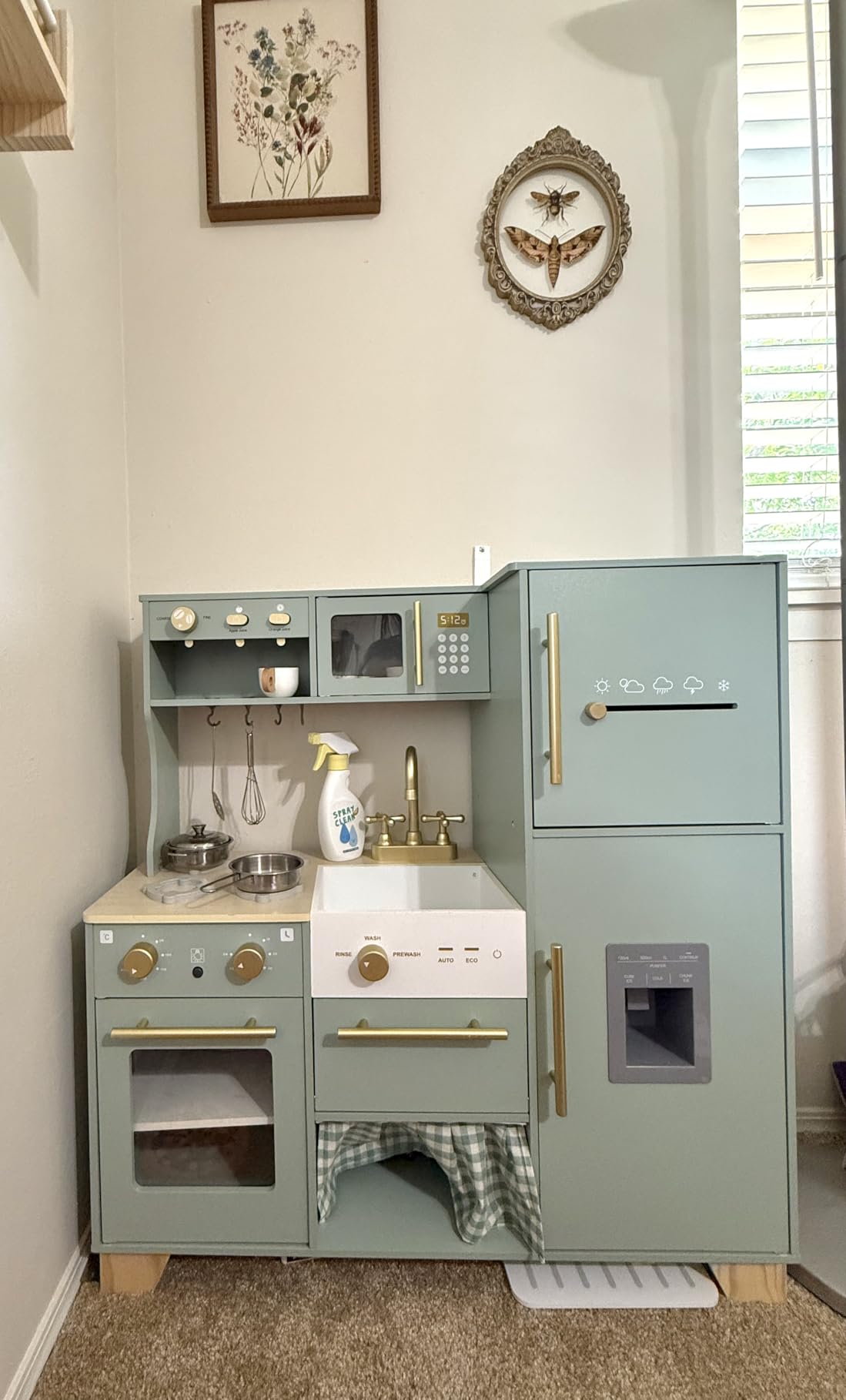 ROBUD Play Kitchen Set, Wooden Play Kitchen with Ice Maker, Fridge, Coffee Machine, Oven, Dishwasher, Microwave customer photo 1