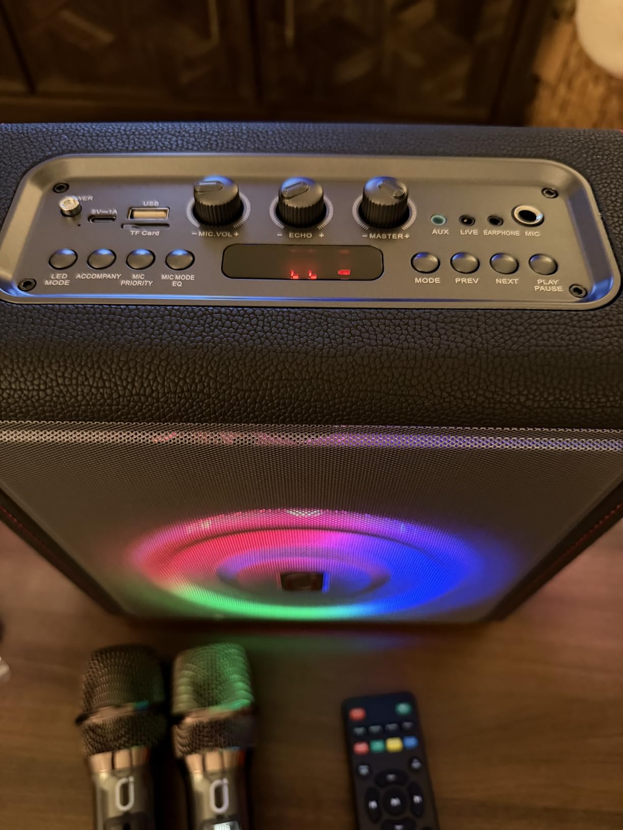 Karaoke Machine, Portable Bluetooth 5.3 Speaker with 2 Wireless Microphones for Adults, 200W Retro Leather PA System with Pitch Correction, Supports TV/TWS/TF Card/USB/AUX/Live customer photo 2