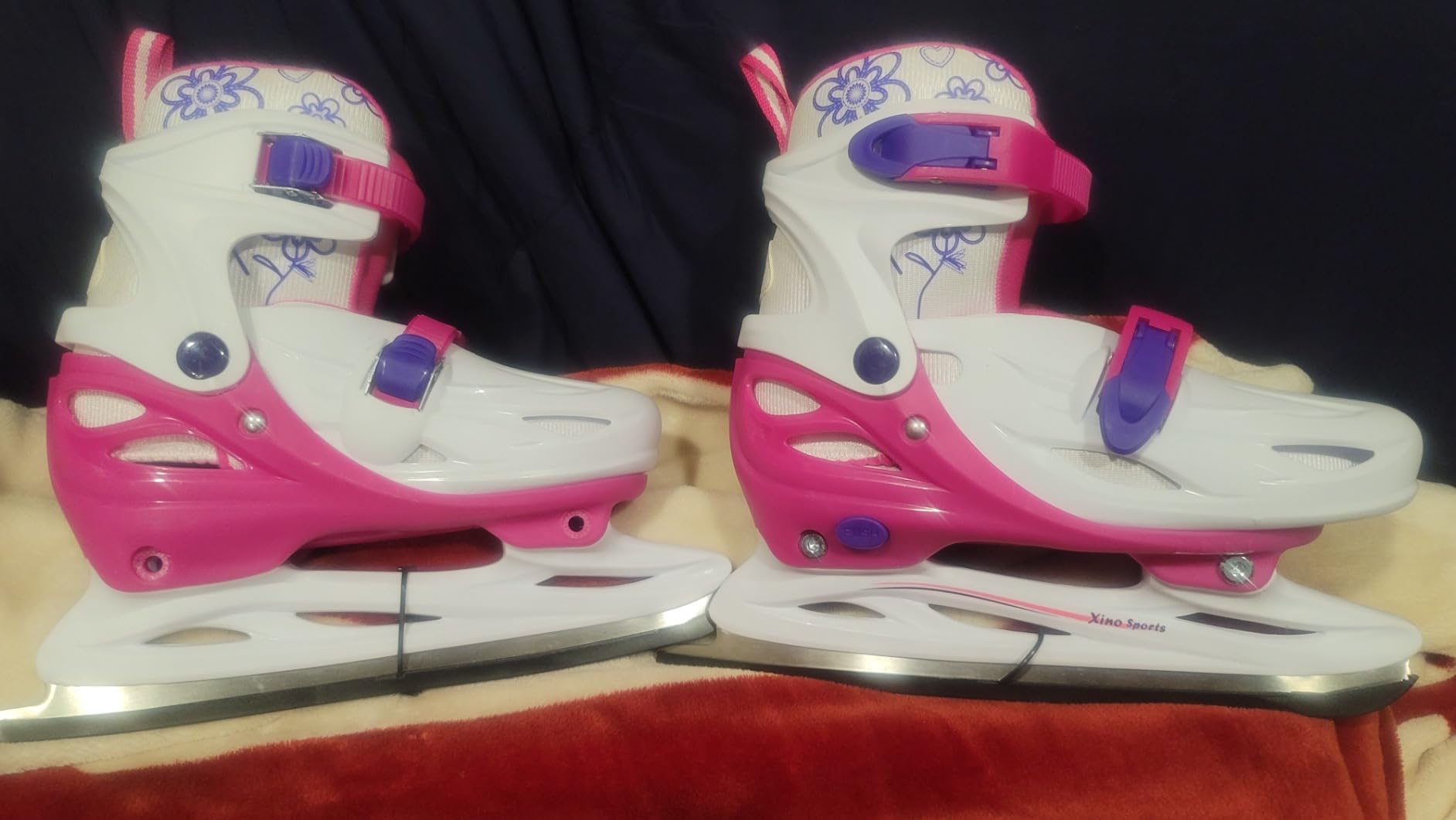 Xino Sports Adjustable Ice Skates - for Girls and Boys, Two Awesome Colors - Blue and Pink, Soft Padding and Reinforced Ankle Support, Fun to Skate! customer photo 1