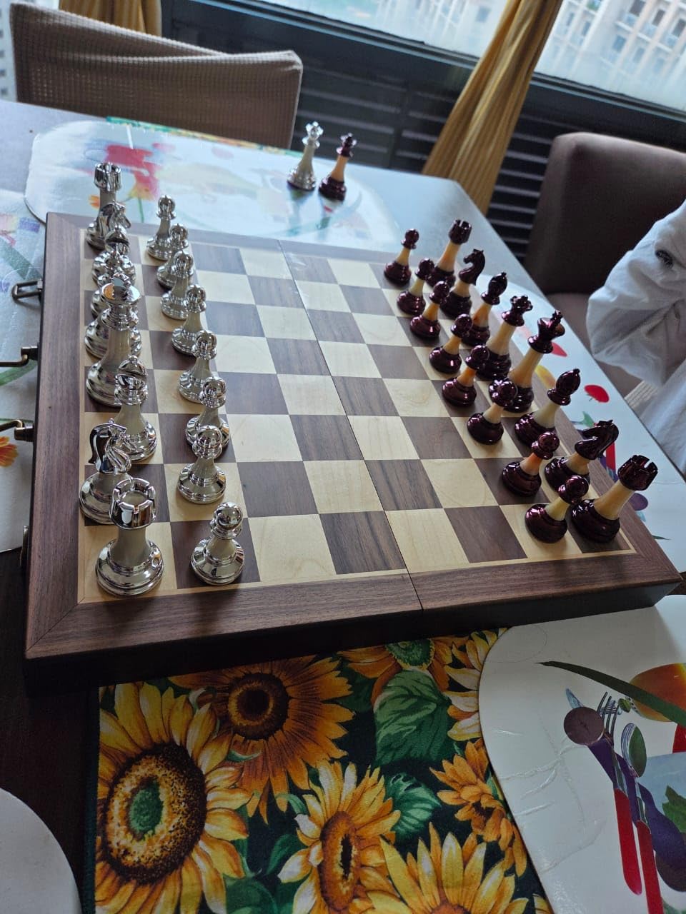Deluxe Chess Set 16.5'' Wooden Large Folding Chess Board Game with Handle, Weighted Acrylic Chess Pieces - 3.5