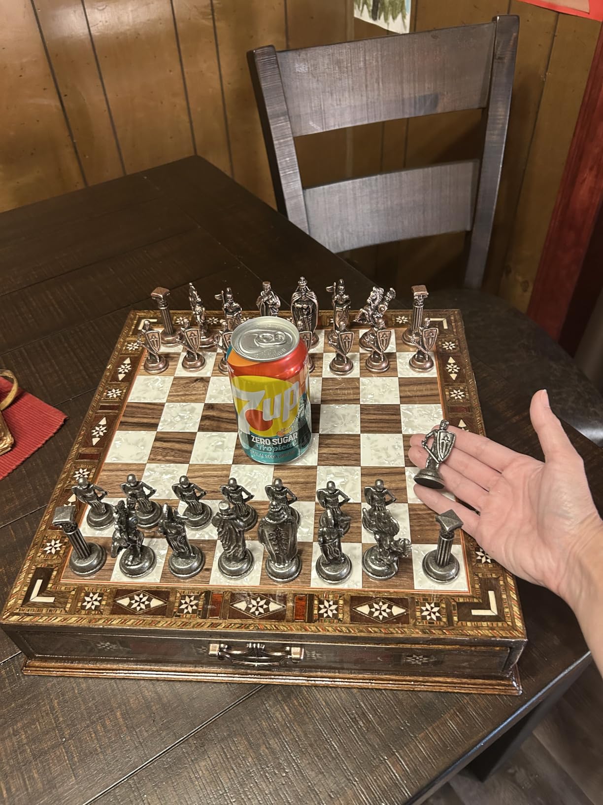15'' Handmade Walnut Wooden Chess Set - British Style Metal Chess Pieces - Luxury Storage Chess Board customer photo 2