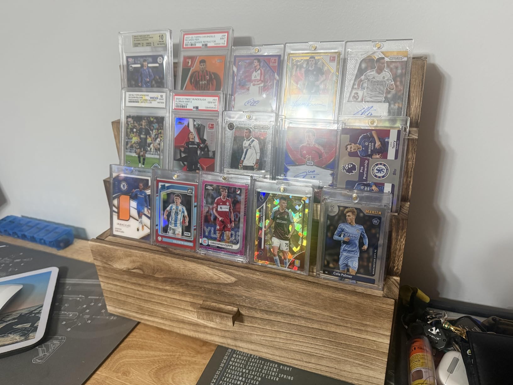 Emfogo Trading Card Display, 3-Tier Card Display Case with Custom Drawer, Wood Graded Card Display with Supporters and Dividers, Sports Card Display Case for Collection (Black) customer photo 1