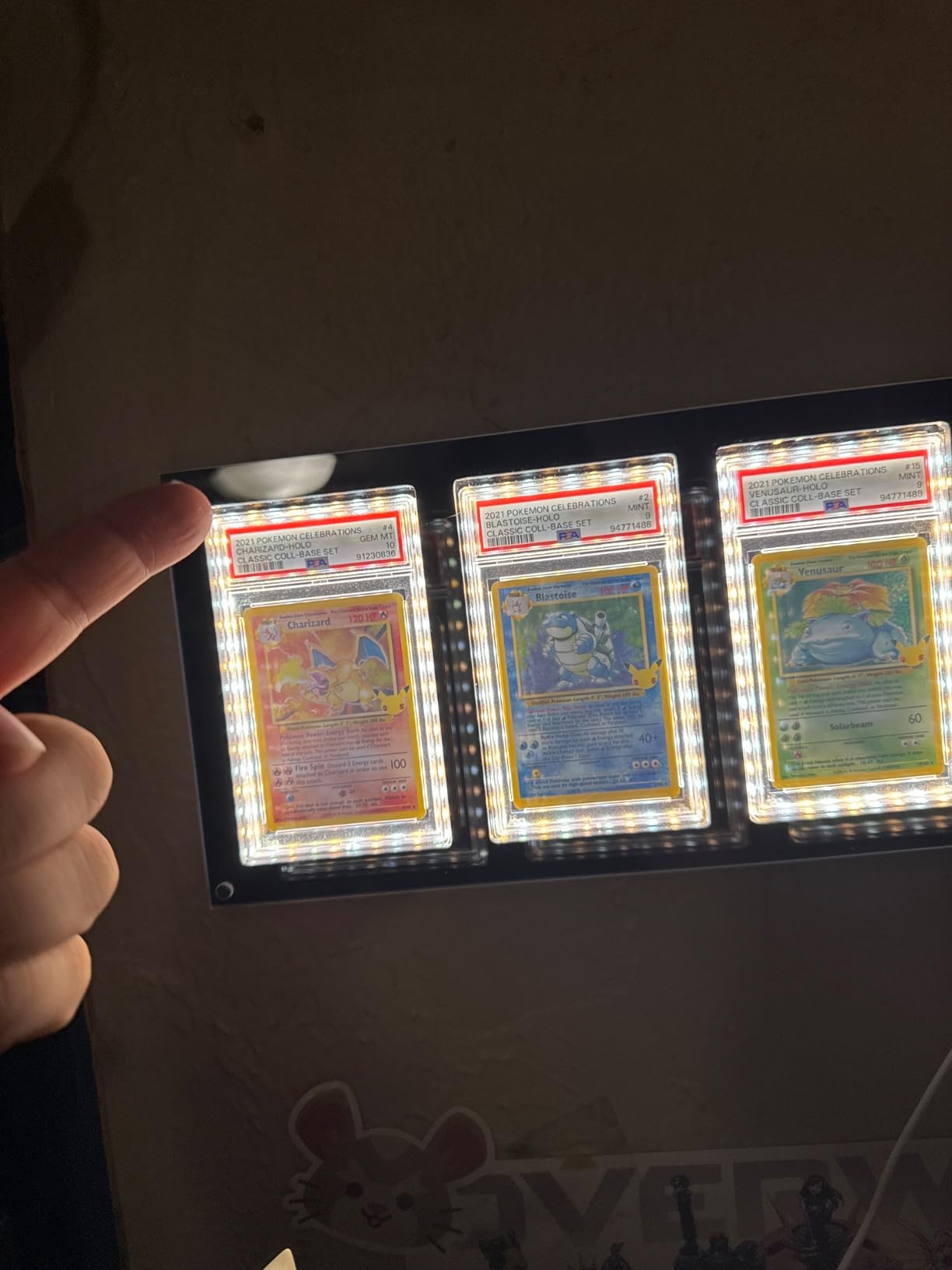 LED Acrylic Graded Card Display Frame for Collection - 3-Slot Light Up Case Compatible with PSA Slabs - 3-Color USB Backlight Wall & Desk Holder for TCG & Sports Cards (Black) customer photo 2