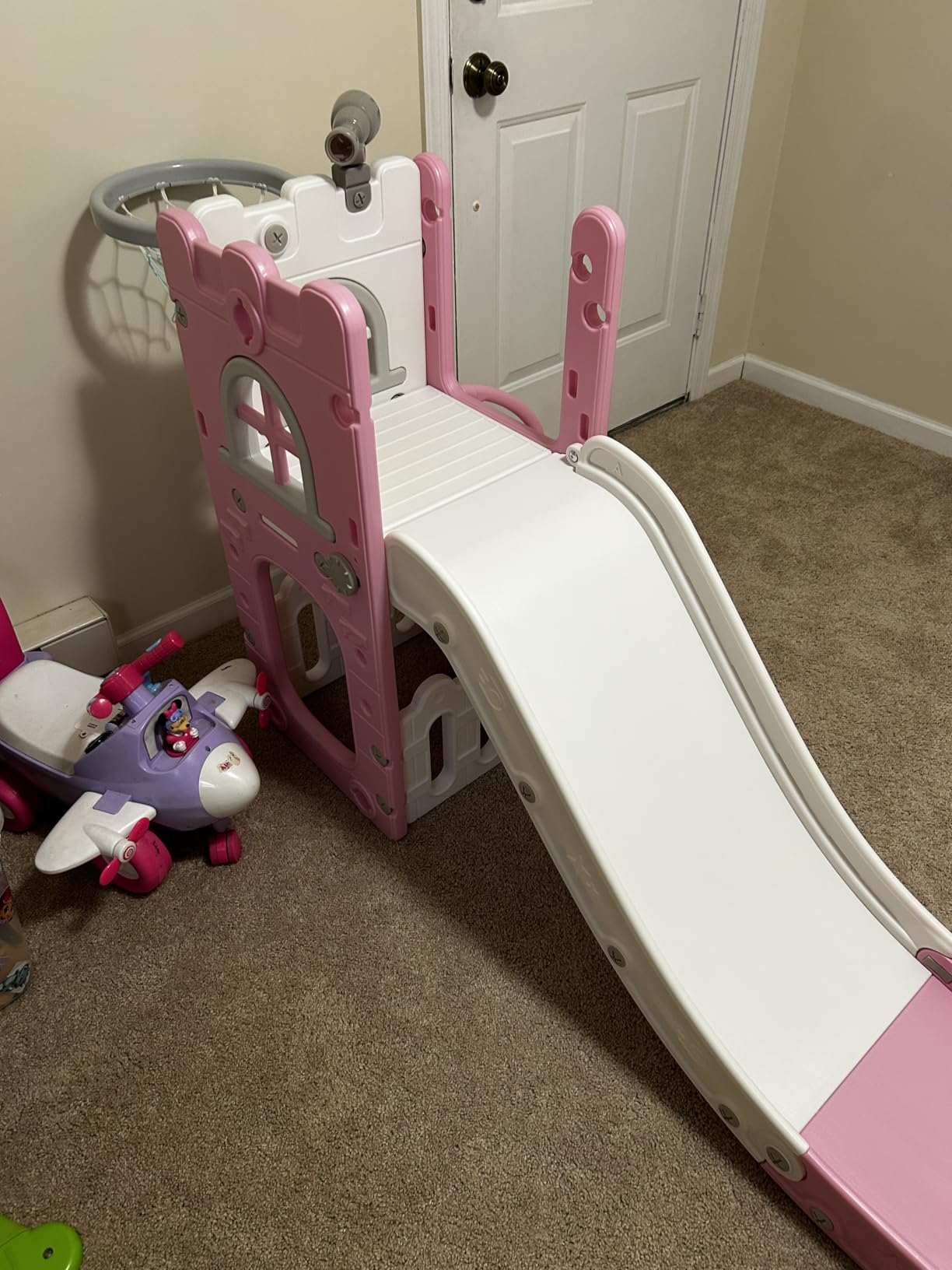 LulliSpace 6 in 1 Toddler Slide, Kids Climber Slider for Indoor Outdoor Playground with Basketball Hoop, Storage and Telescope, L Shaped Slide for Toddler Climber Playset customer photo 1