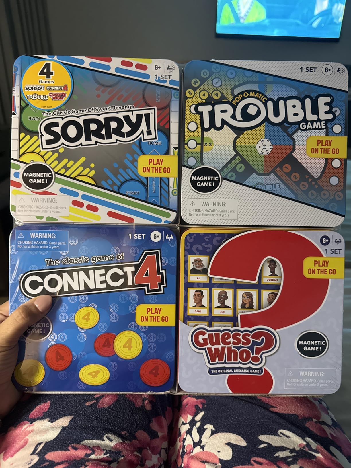 Hasbro Gaming Magnetic Game Travel Set for Kids - Bundle with 4 Travel Games in Tin Featuring Connect 4, Sorry, Trouble, Guess Who Plus Stickers customer photo 1