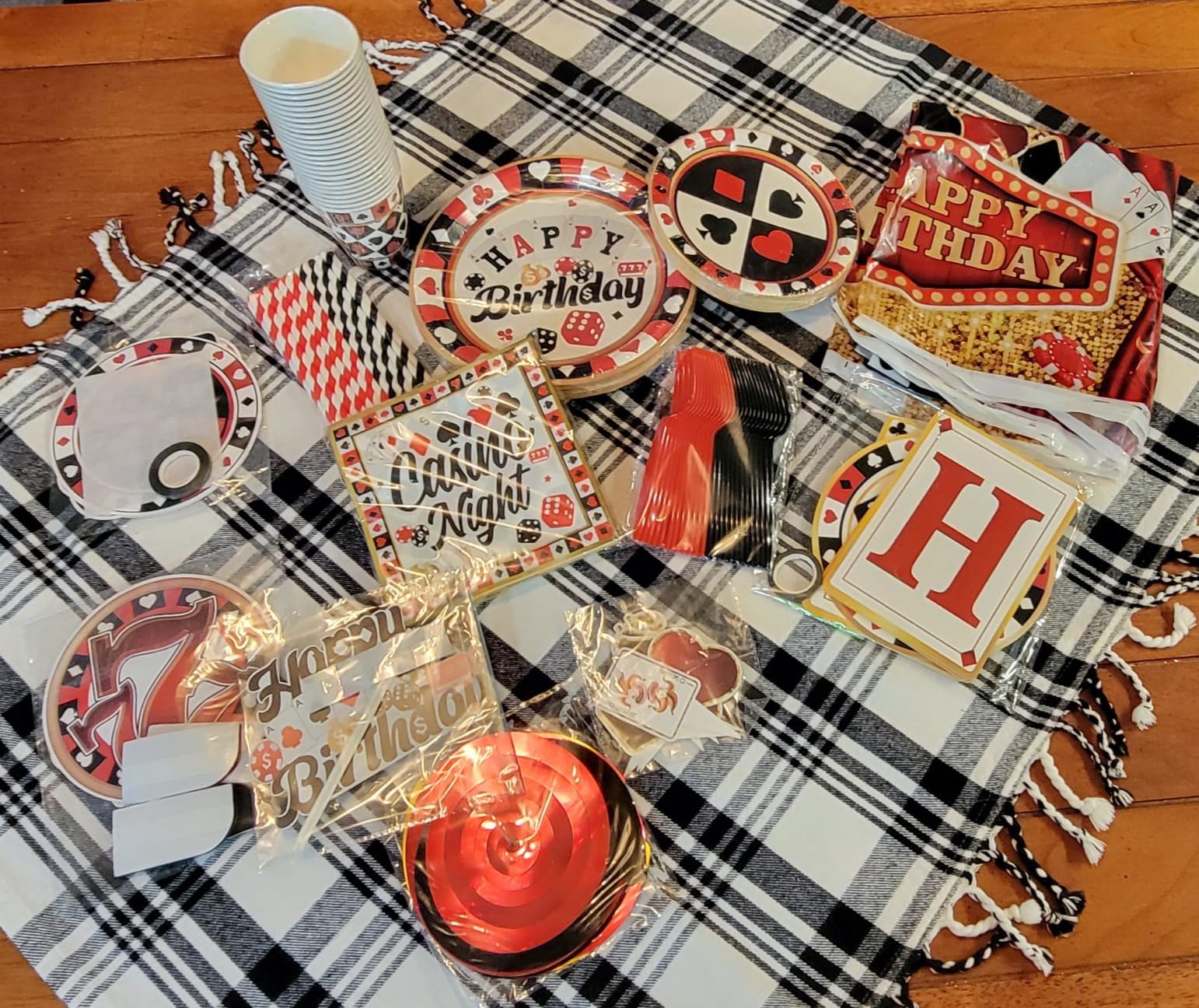 176pcs Casino Theme Party Decorations Include Casino Plates and Napkins Set, Banner, Hanging, Tablecloth, Cake Topper, Table Decor, for Casino Poker Games Night Birthday Party Decorations, Serve 25 customer photo 1
