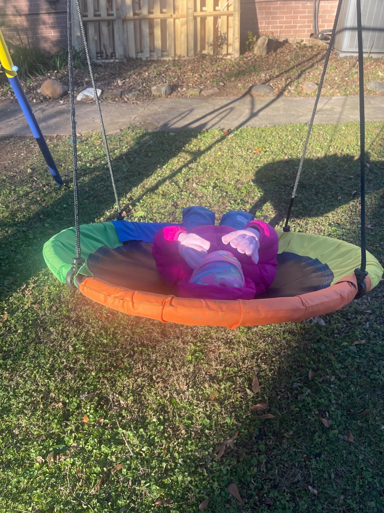 Swing Sets for Backyard with Kids Slide Outdoor Heavy-Duty Metal Playset for Kids 440lbs 5 In 1 Swing Set with Slide, Saucer Swing Seat, Belt Swing, Soccer Goals and Basketball Hoop customer photo 2