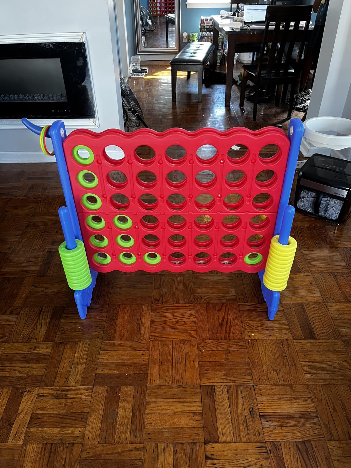 UNICOO Giant 4-in-a-Row Game with Carry Bag, 3-in-1 Jumbo 4-to-Score Outdoor Yard Game with Basketball Hoop, Ring Toss, Quick-Release Slider, 42 Rings, Family Party Game for Kids & Adults customer photo 1
