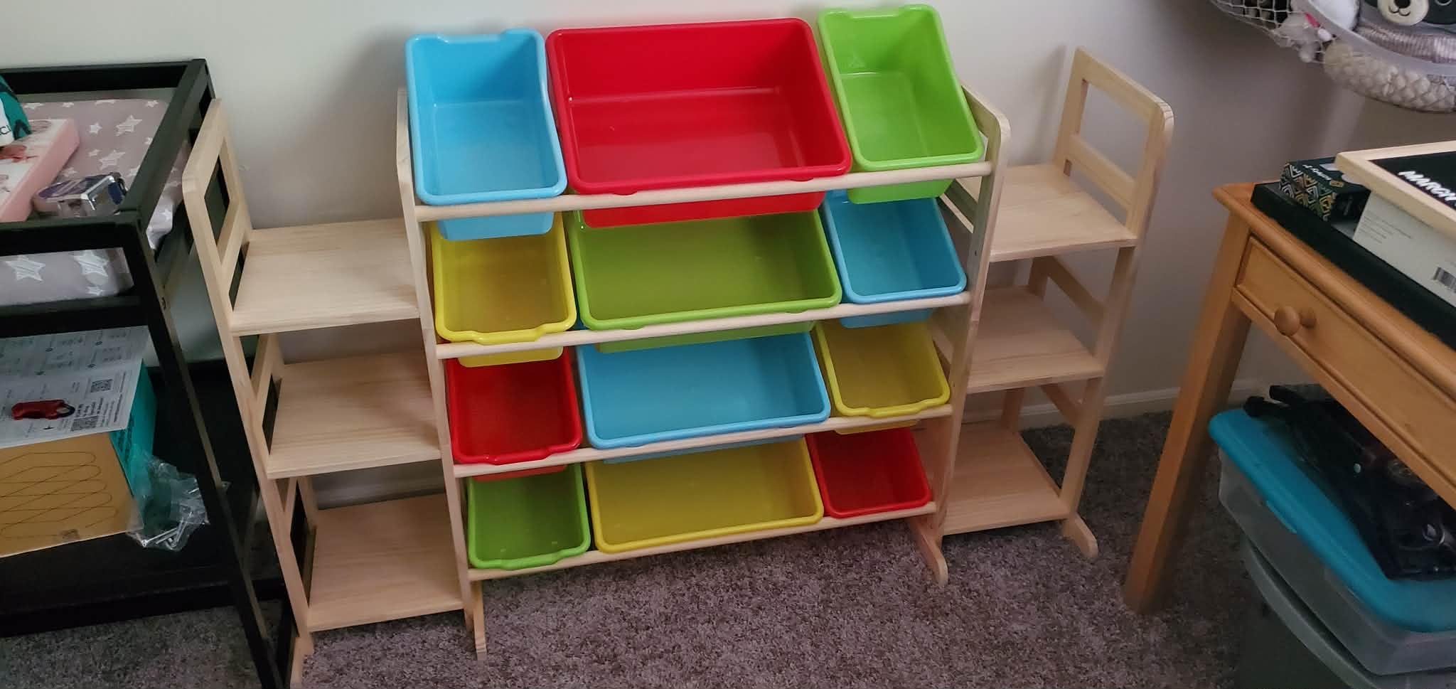 SpaceAid Toy Storage Organizer with 6 Shelves and 12 Bins, Bookshelf/Bookcase, Kids Bin Shelf, Toys Box for Playroom Organization, White, 52.3