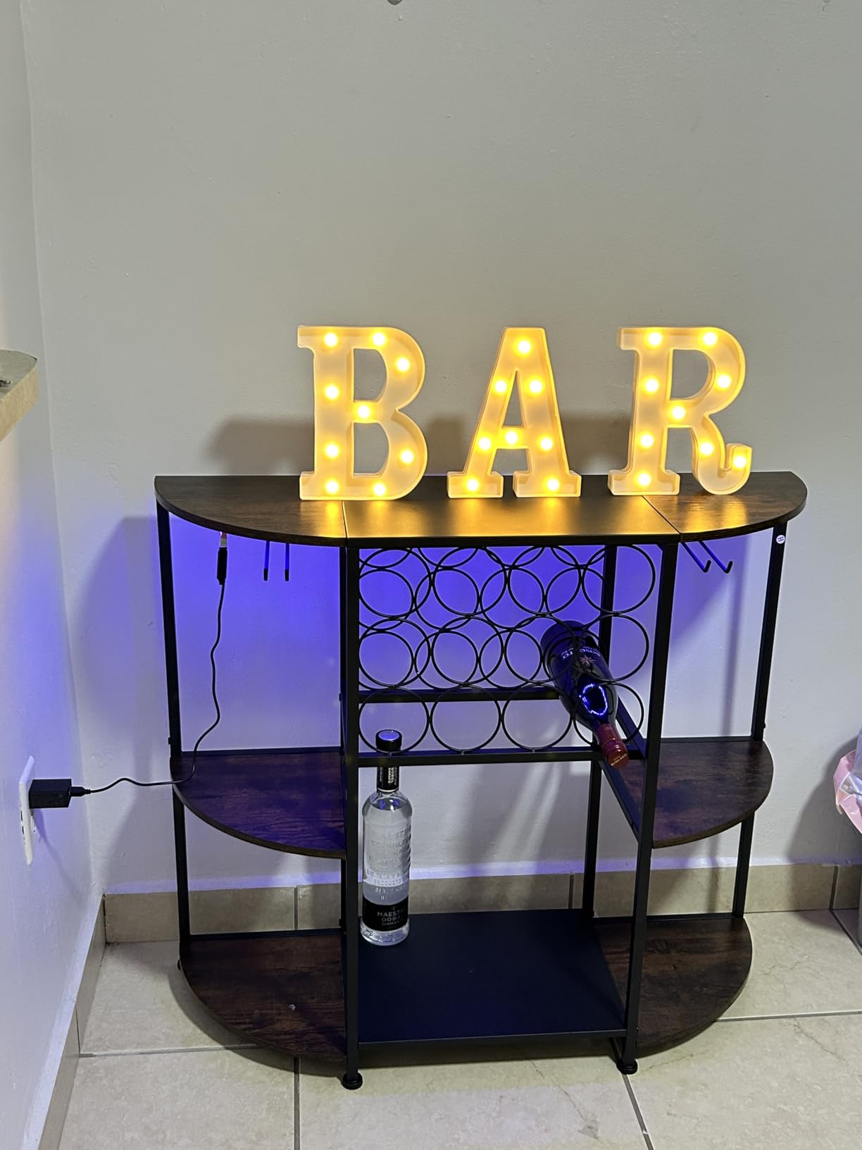 JKsmart Wine Bar Cabinet with LED Lights, Mini Wine Bar Cart with Storage and Glass Holder, Home Bar Coffee Bar for Liquor customer photo 1
