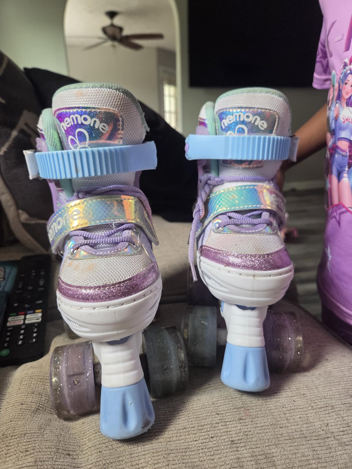 NEMONE Mermaid 4 Size Adjustable Light up Roller Skates for Girls, Purple Blue Skates for Toddlers, Beginner Kids Butterfly Roller Skates Indoor Outdoor customer photo 1